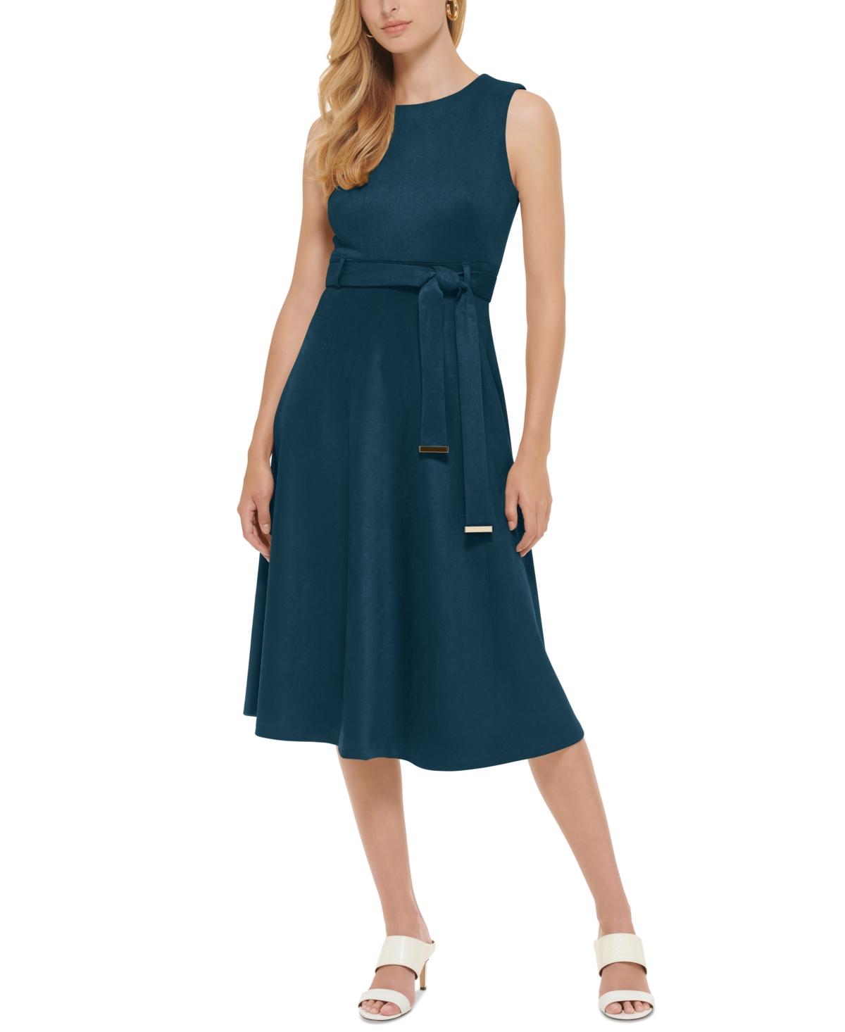 Calvin klein belted midi dress deals