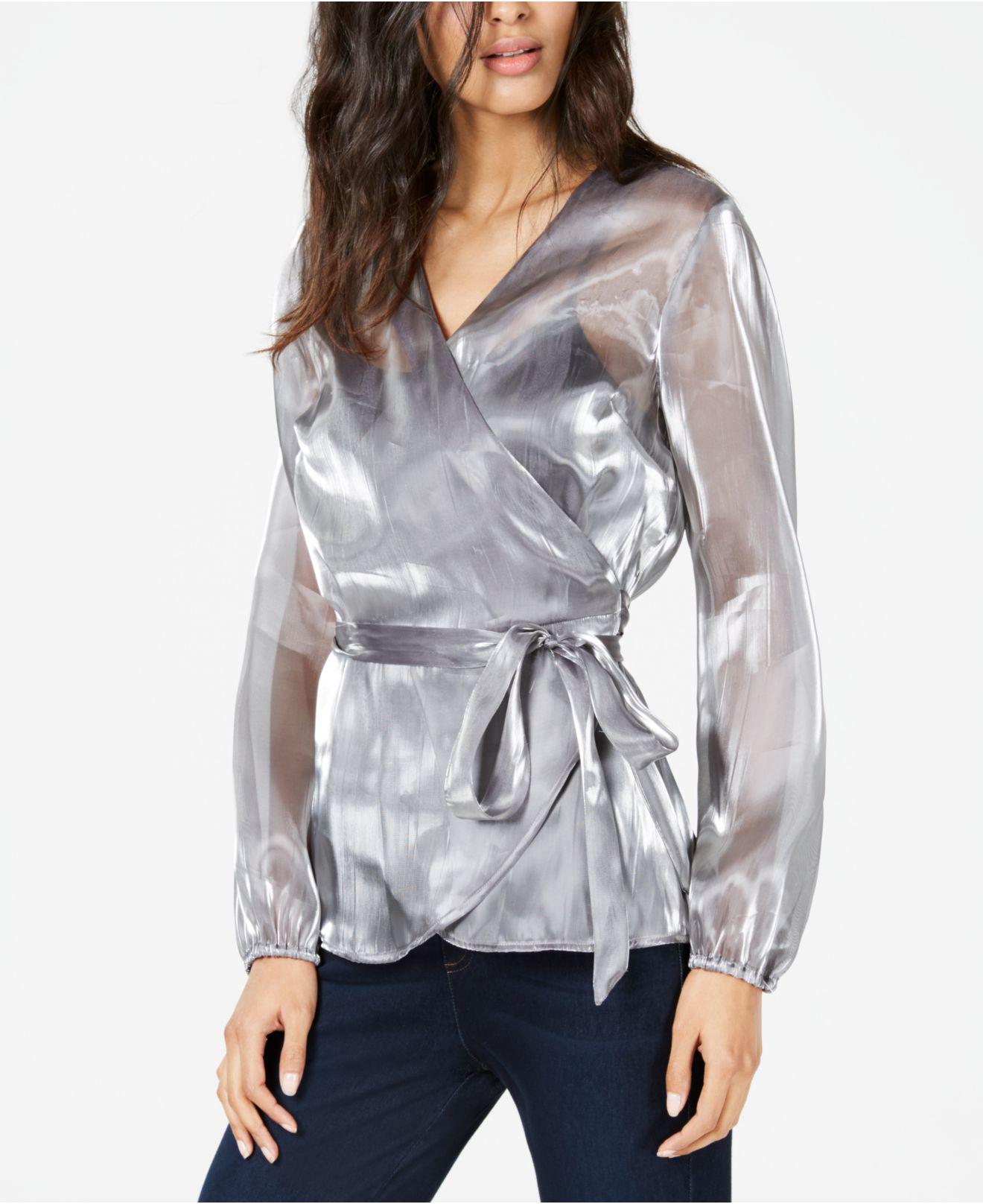 macys silver blouse