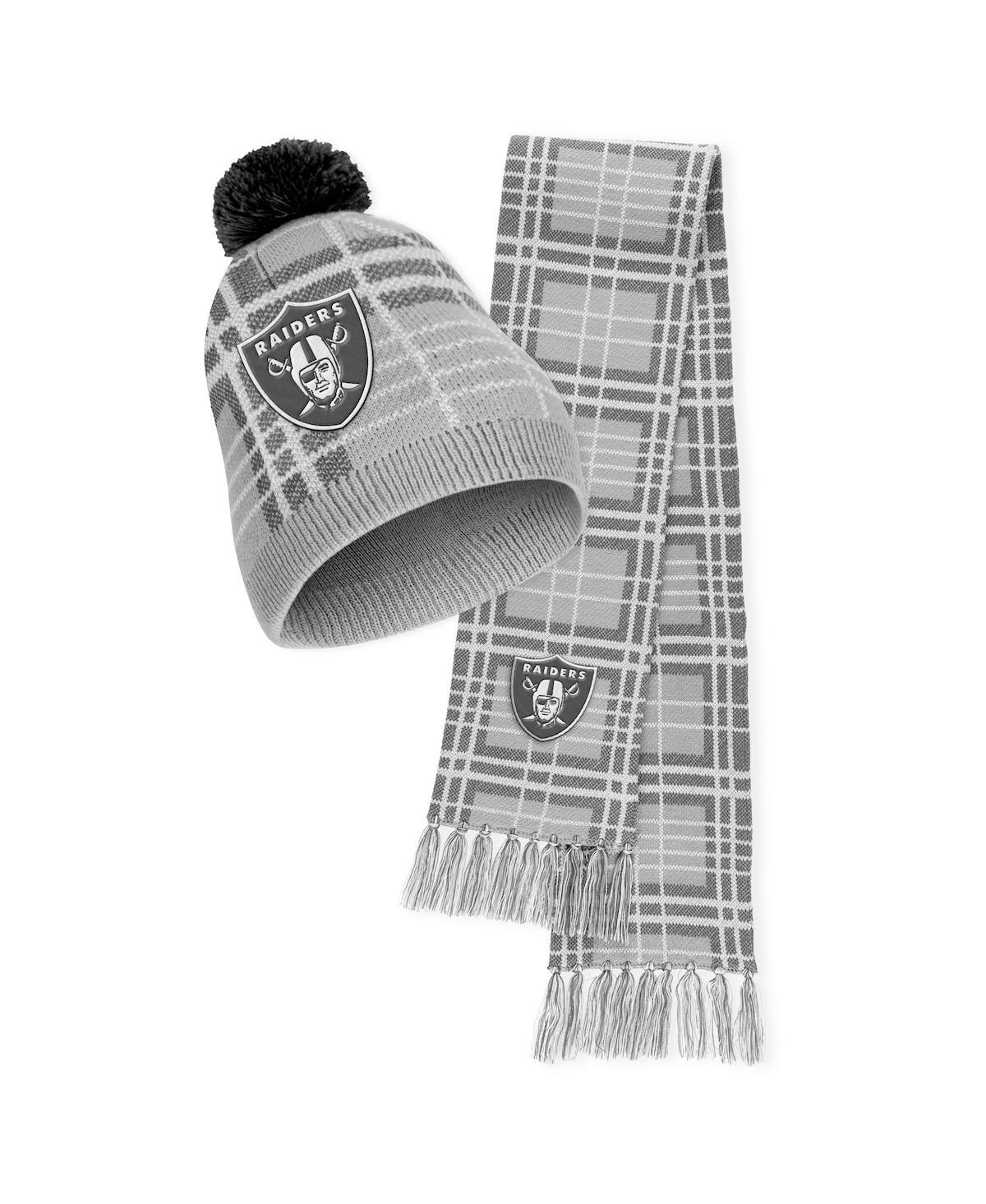 WEAR by Erin Andrews Women's Black Las Vegas Raiders Colorblock Cuffed Knit  Hat with Pom and Scarf Set