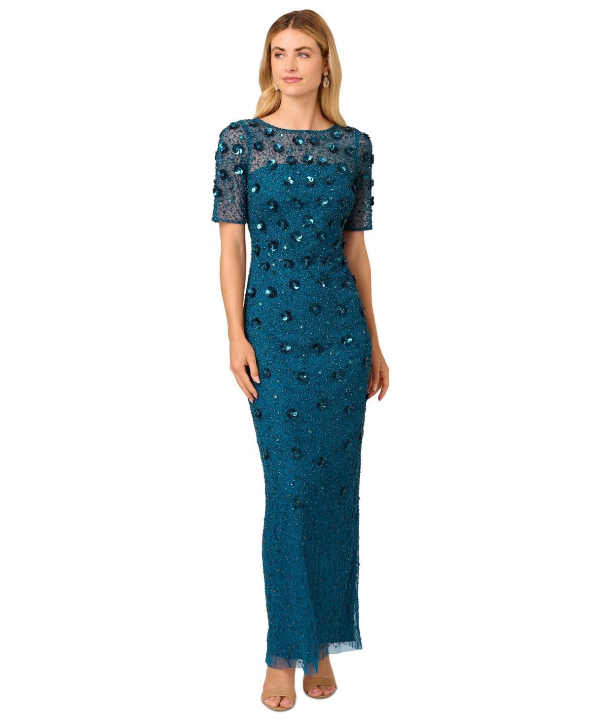Adrianna Papell Petite 3d Floral Embellished Gown in Blue Lyst