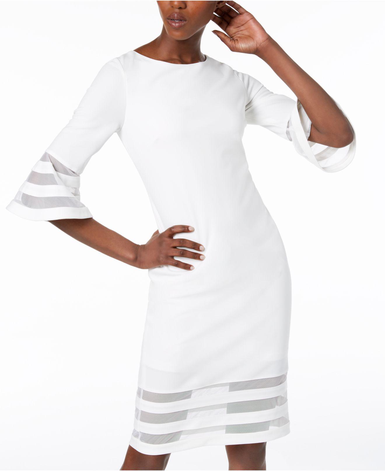 Calvin Klein Illusion-trim Sheath Dress in White | Lyst