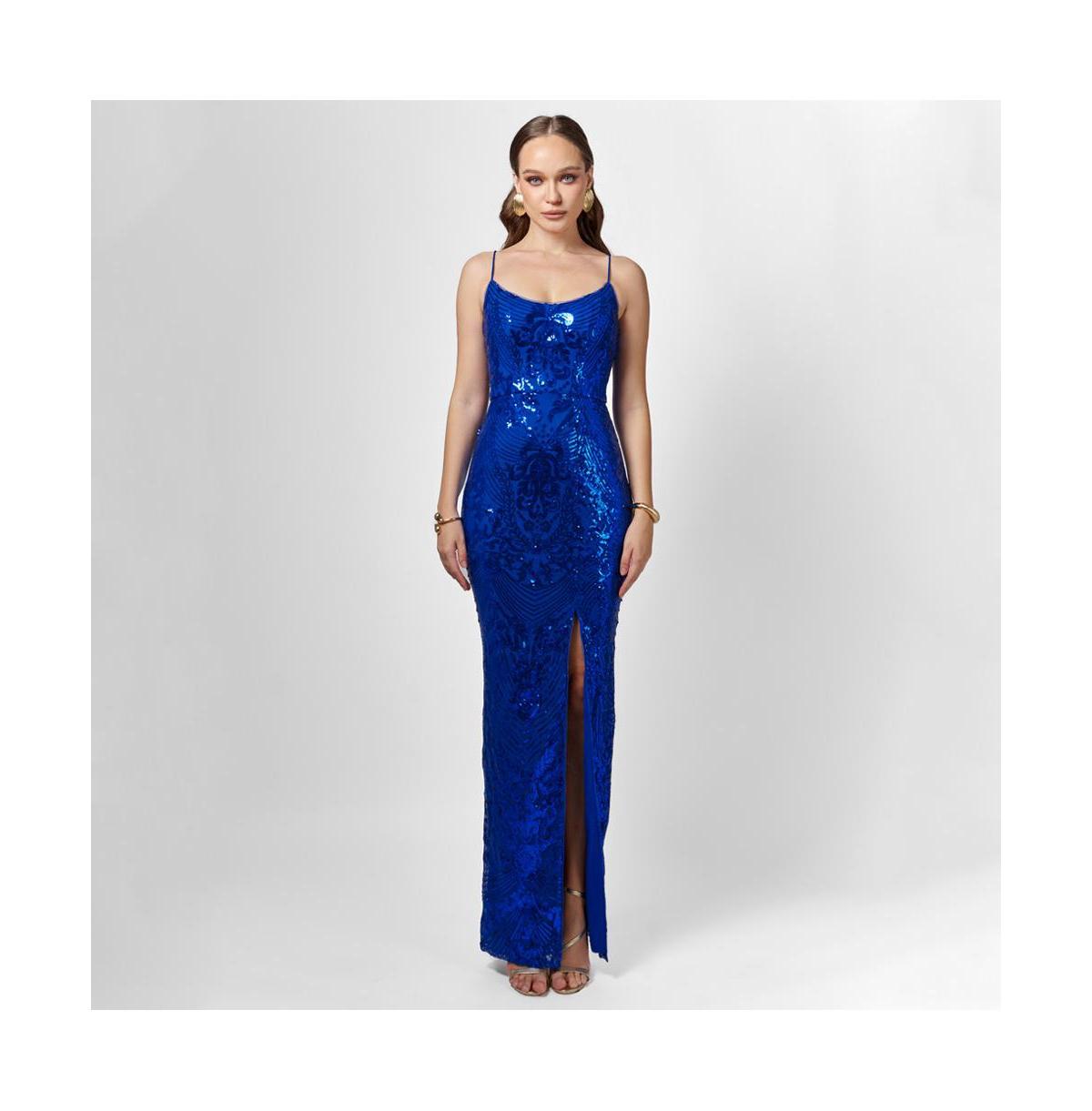 bariano blue sequin dress Sera Strappy Back Gown in Sexy Black Leather Dresses Jersey Long Sleeve Asymmetrical Size:XX-Small 90 cm / 35.43