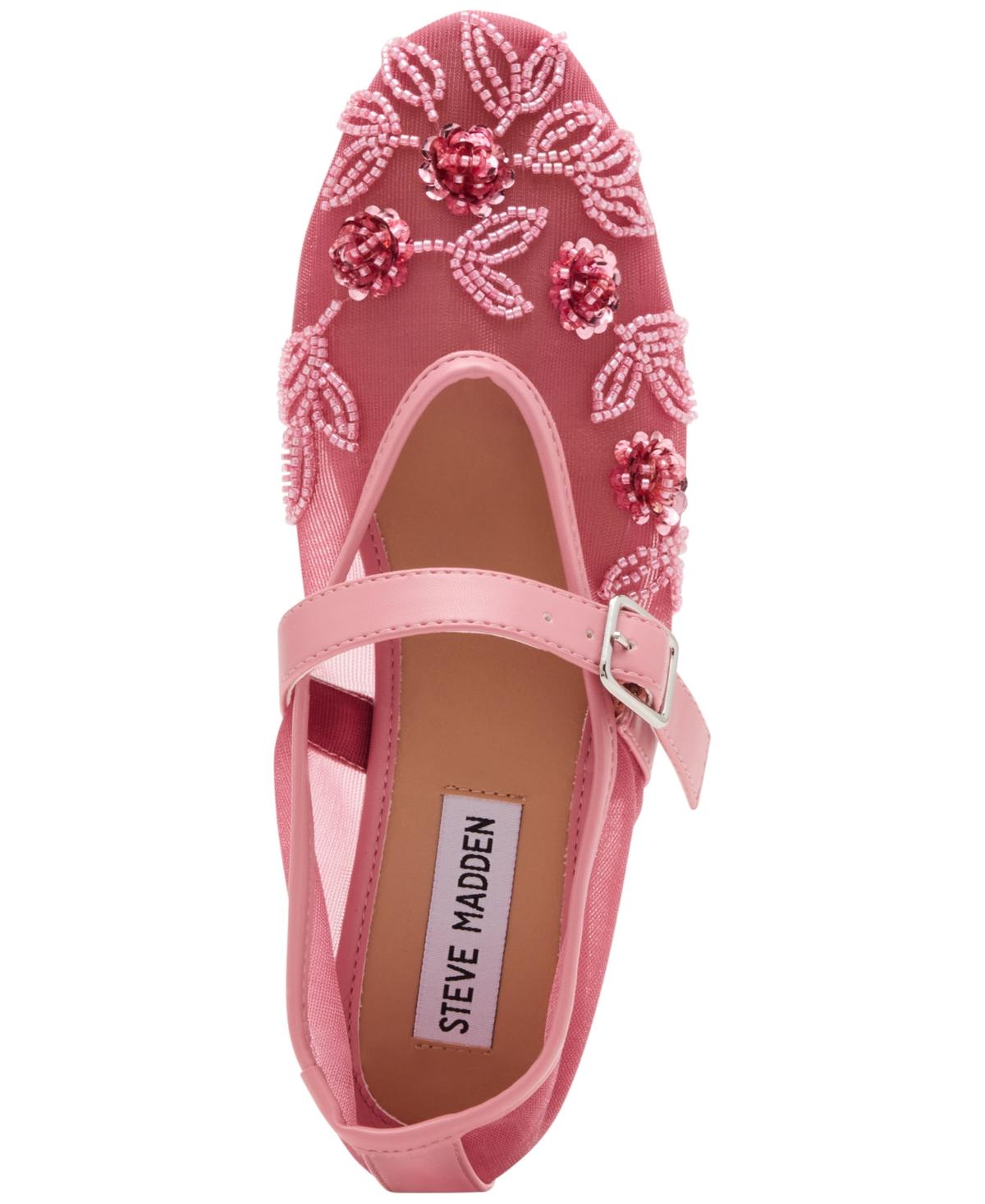 Steve Madden Dreaming Beaded Mesh Mary Jane Flats in Pink | Lyst