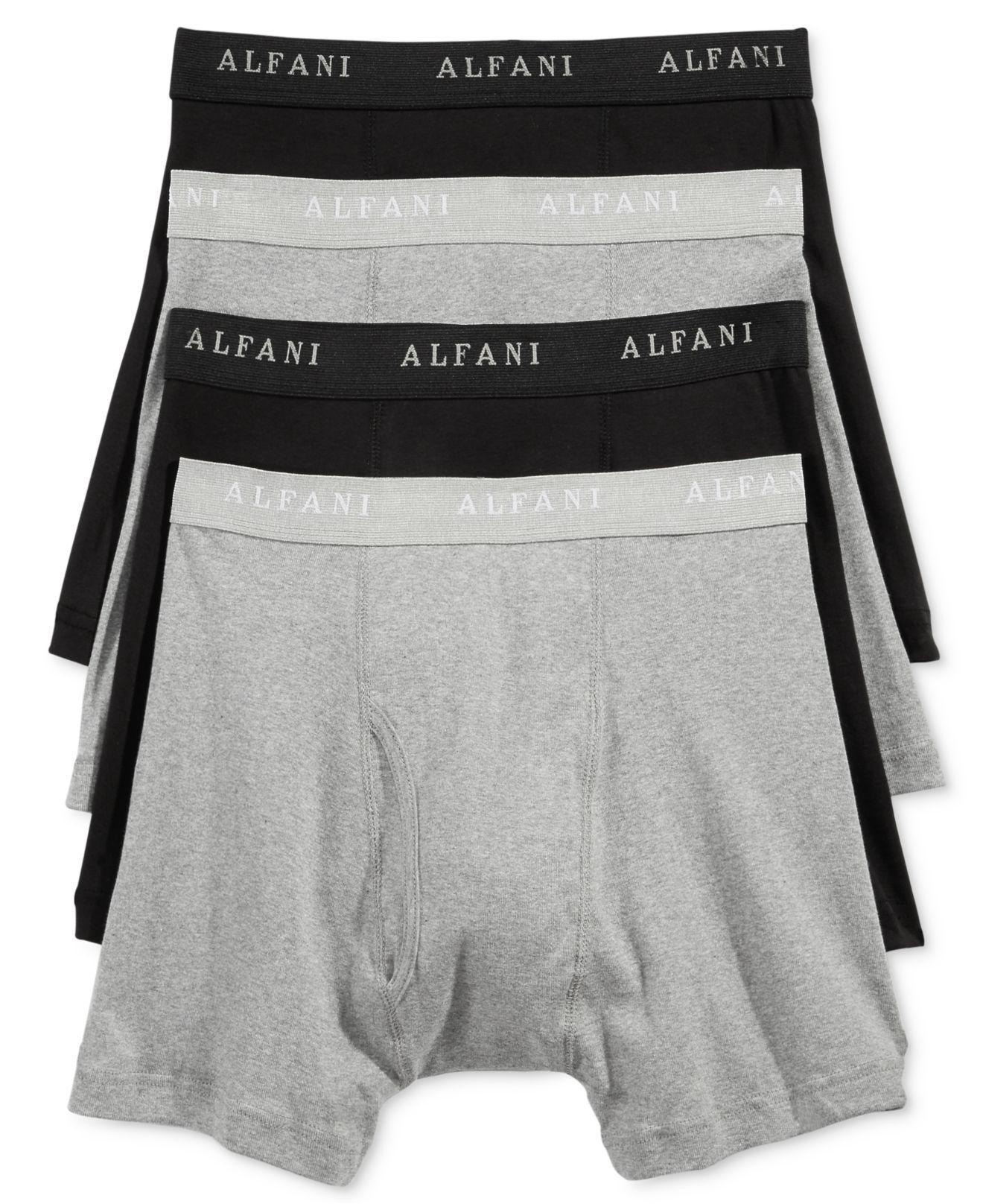 Alfani 4 Pack. Cotton Boxer Briefs, Created For Macy's in Black/Grey
