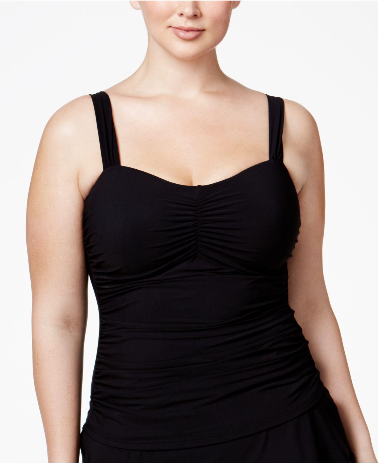 Gottex Plus Size Shirred Underwire Tankini Top in Black Lyst