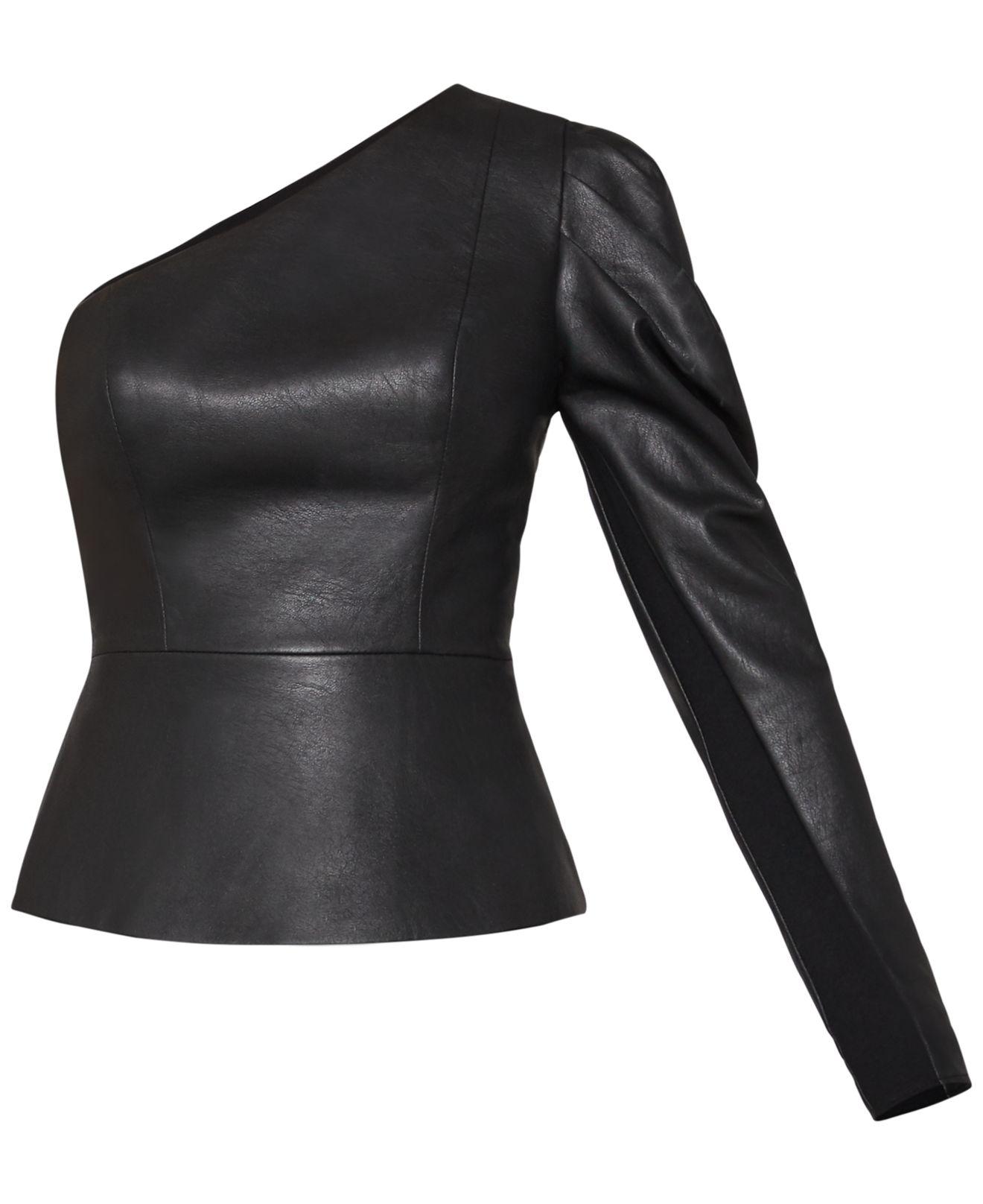 BCBGMAXAZRIA Lillyan One-shoulder Faux-leather Top in Black | Lyst
