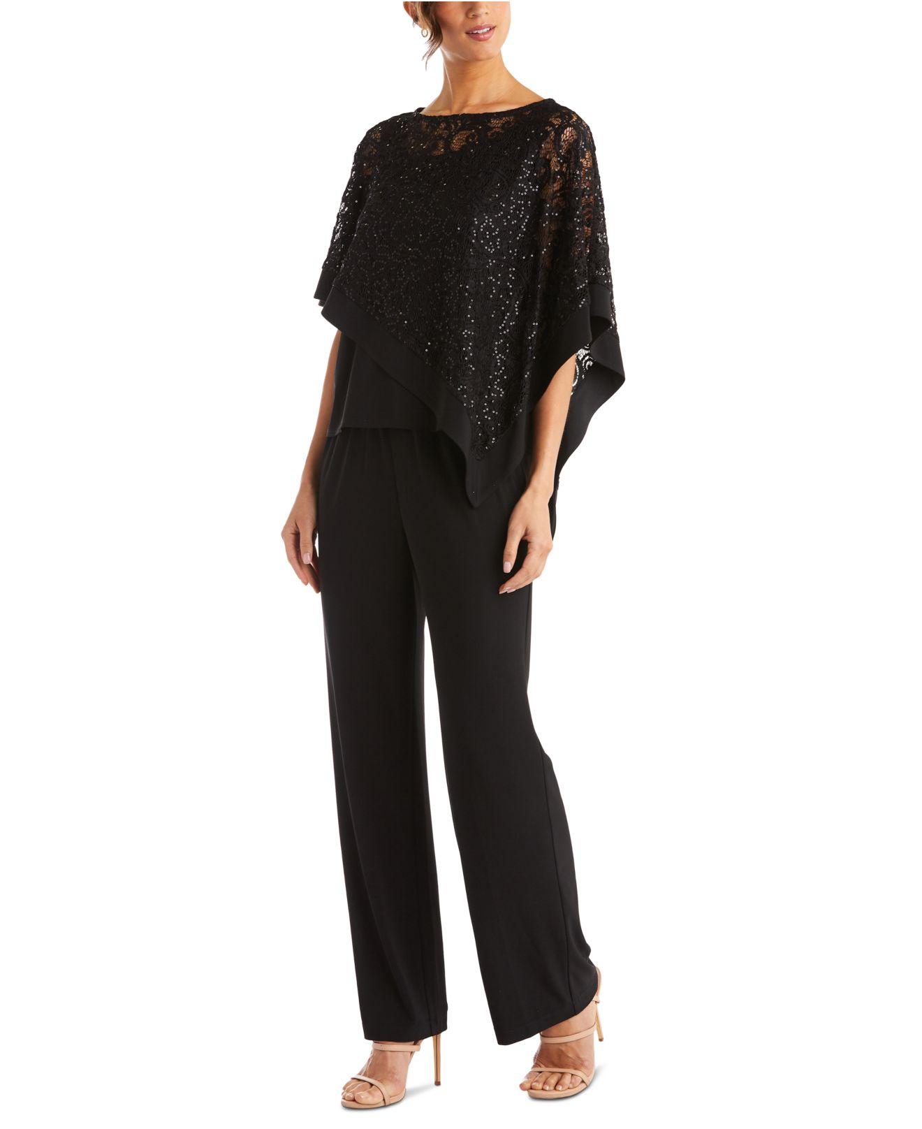 R & M Richards Synthetic 2-pc. Sequinned Poncho & Pants Set in Black - Lyst