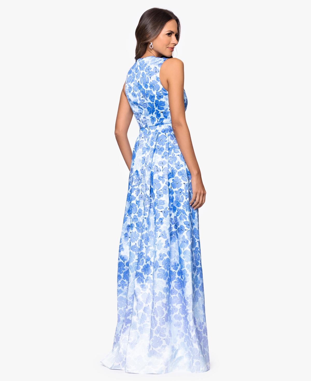 Betsy & Adam Petite V-neck A-line Gown in Blue | Lyst Betsy & Adam Petite V-neck A-line Gown in Blue | Lyst