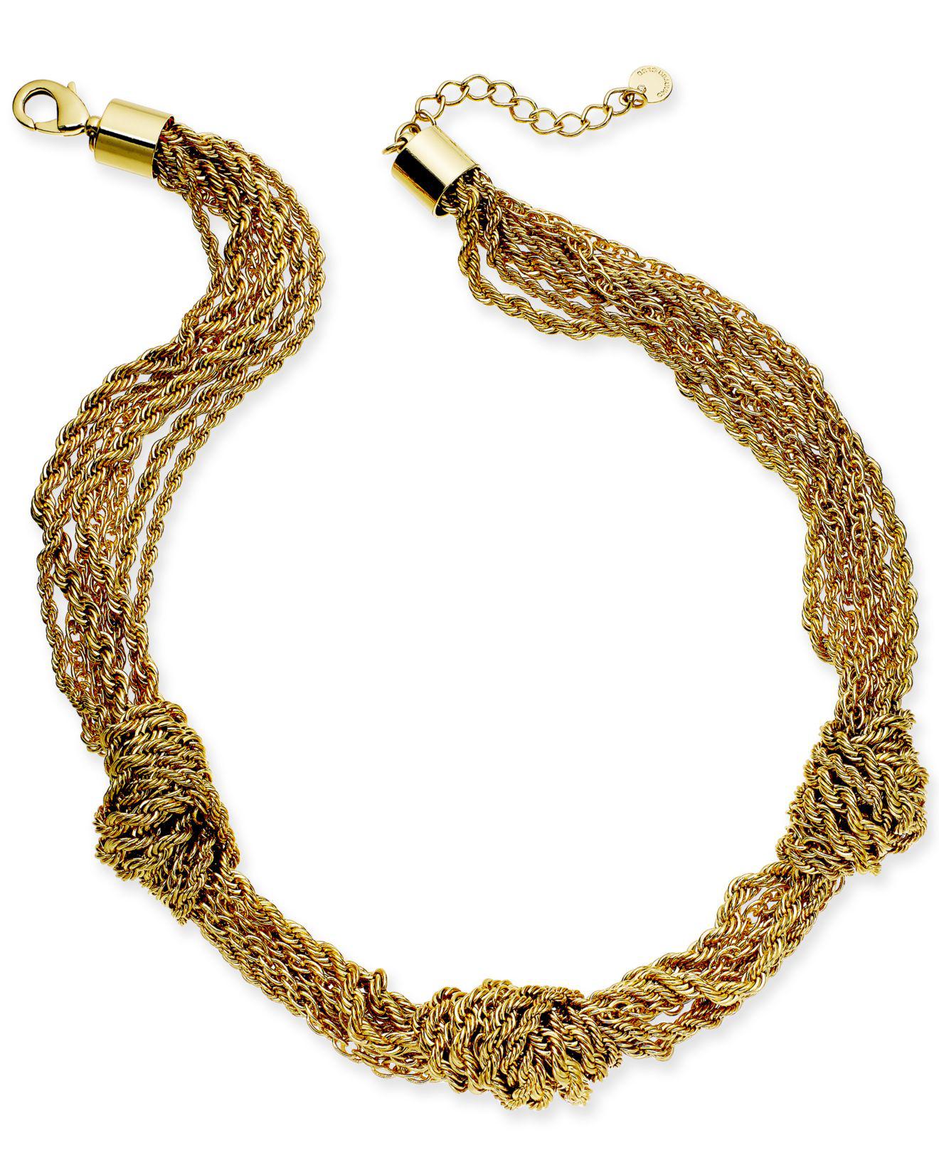 Charter Club Goldtone Multichain Knotted Collar Necklace, 17" + 2