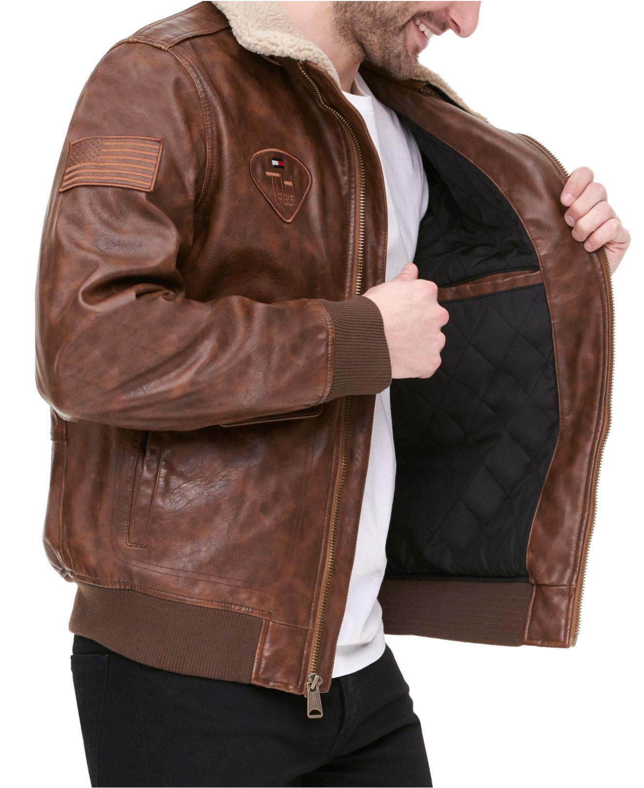 Tommy Hilfiger Top Gun Faux Leather Aviator Bomber Jacket, Created For Macy's in Brown for Men