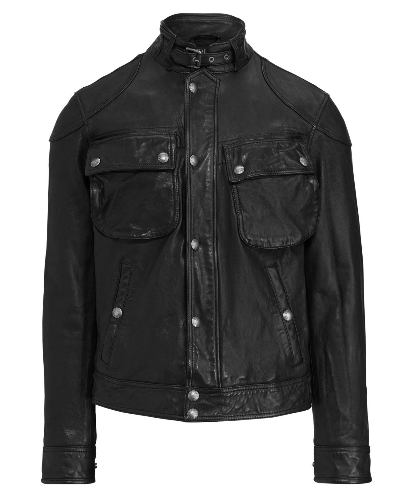 Polo Ralph Lauren Leather Biker Jacket in Black for Men - Lyst