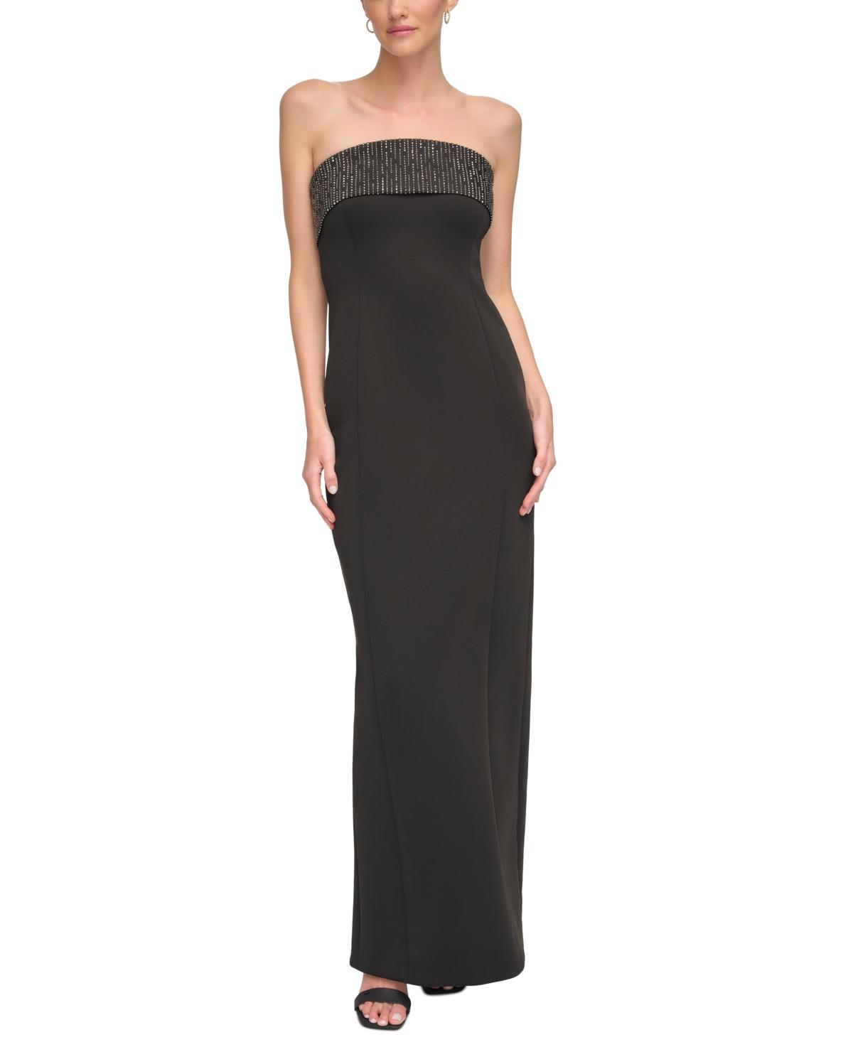 calvin klein embellished ruffled gown