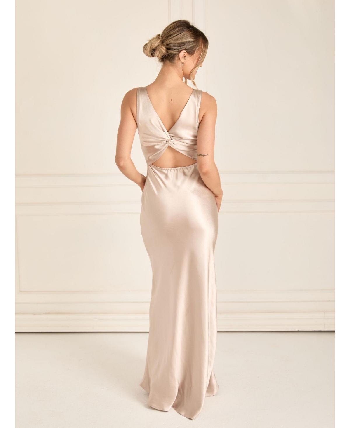 twist back bridesmaid dress Womens Six Stories Pale Pink Twist Back Satin Bridesmaid Dress US 14