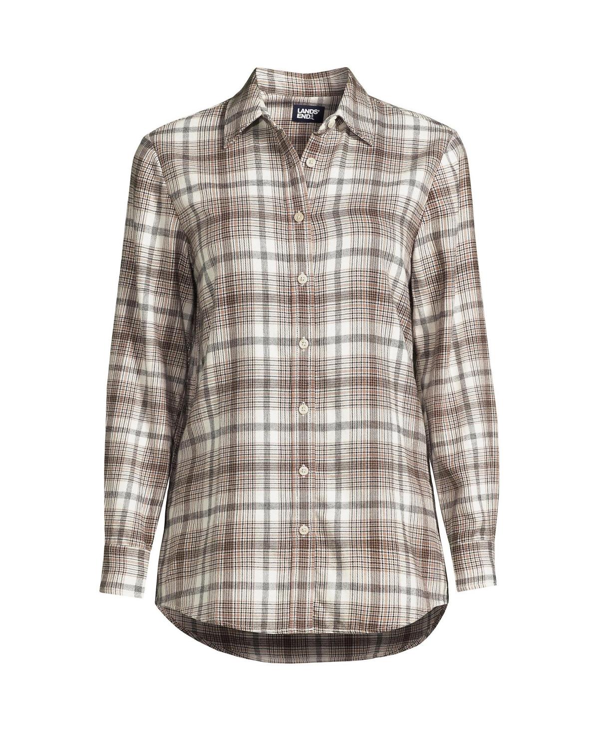 Lands' End Flannel Boyfriend Fit Long Sleeve Shirt in Gray Lyst