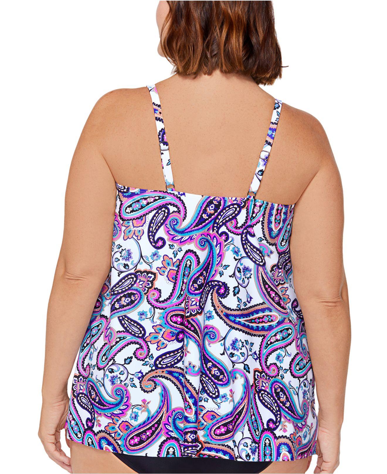 Island Escape Plus Size Printed Cape Town Handkerchief-hem Underwire Tankini  Swim Top, Created For Macy's in Blue | Lyst