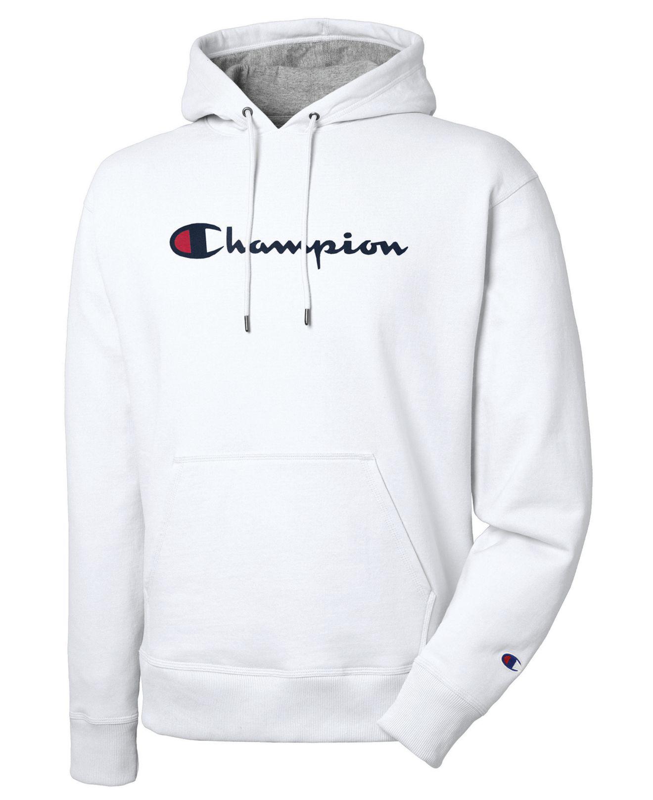 Champion Cotton Powerblend® Pullover Hoodie, Script Logo in White for ...