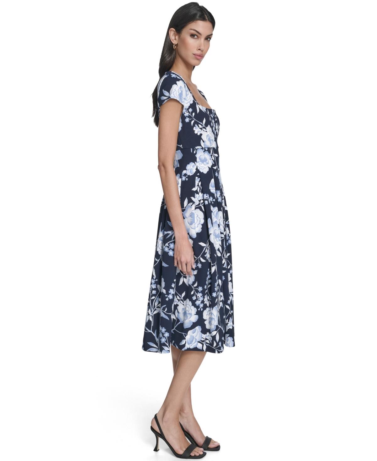 calvin klein blue dress with flowers Calvin Klein Women's Cotton Floral Sleeveless Shirtdress