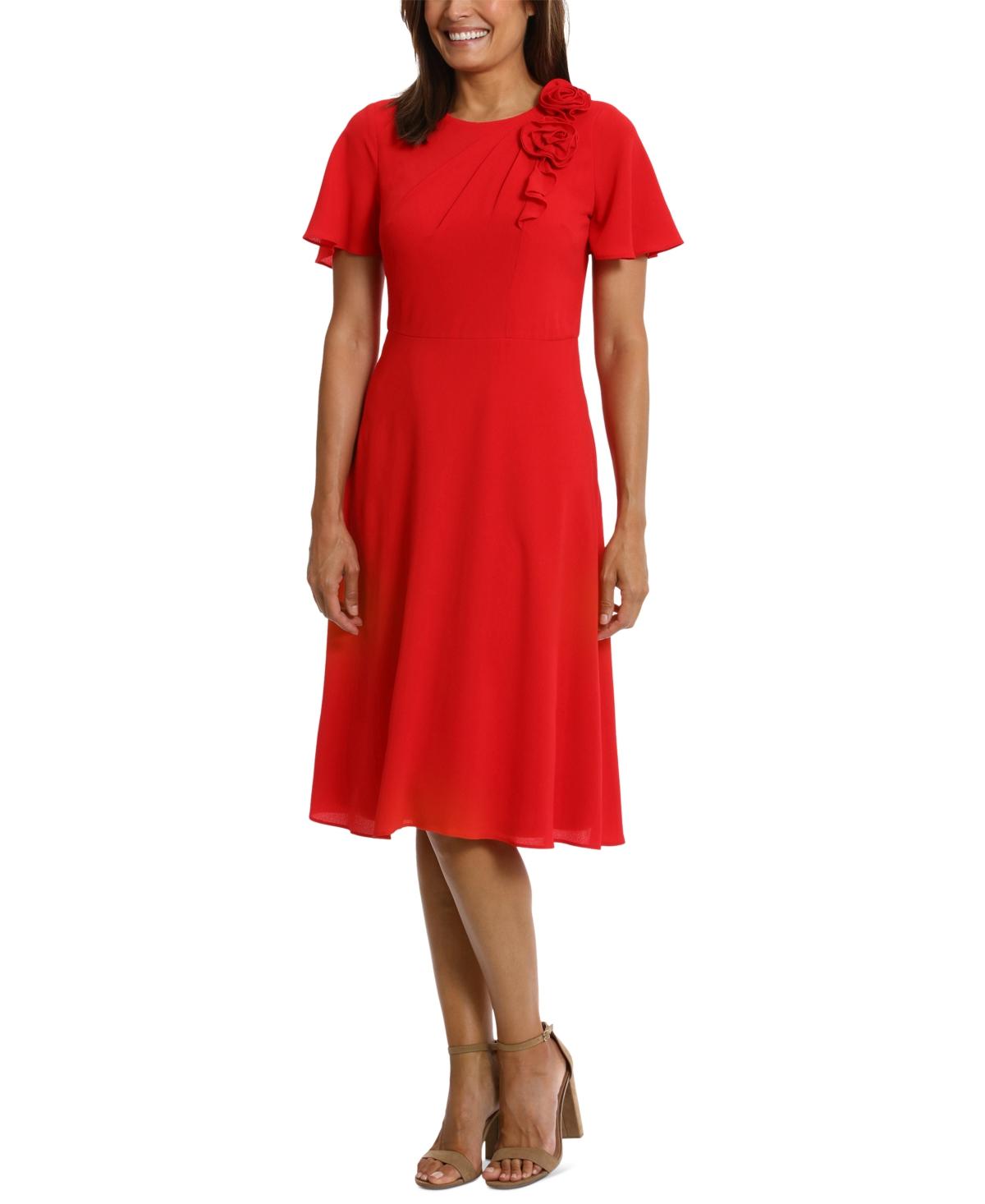 London Times Petite Rosette Fit Flare Dress in Black Lyst
