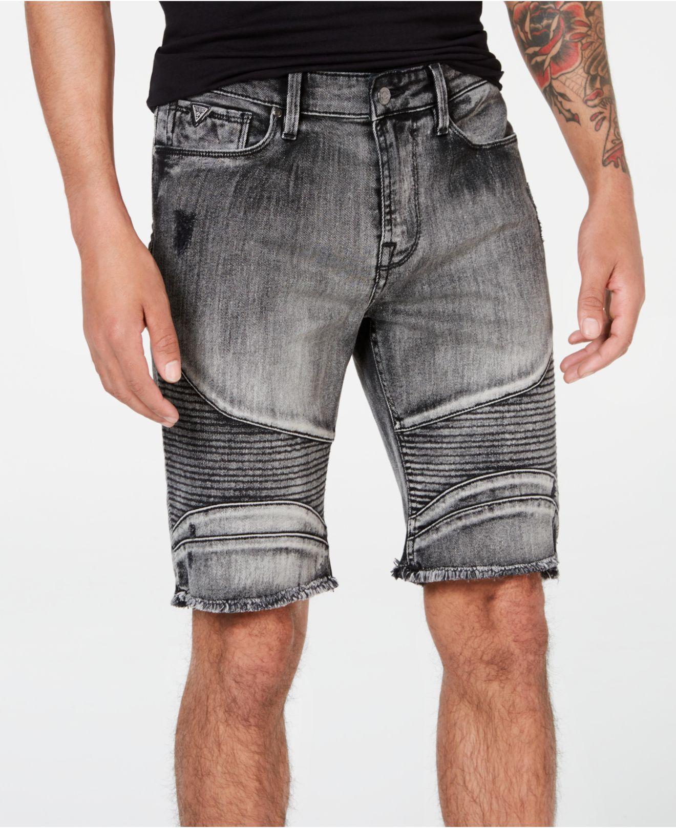 Guess Cotton Slimfit Moto Shorts in Gray for Men Lyst