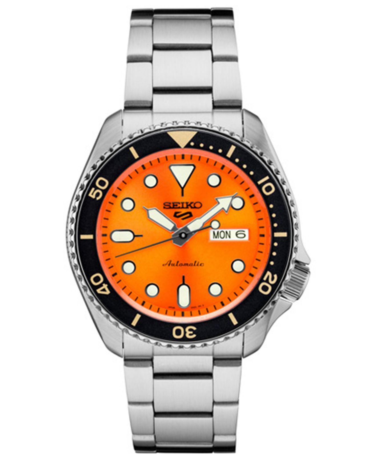 Seiko Automatic Stainless Steel Bracelet Watch 40mm in Orange for Men | Lyst