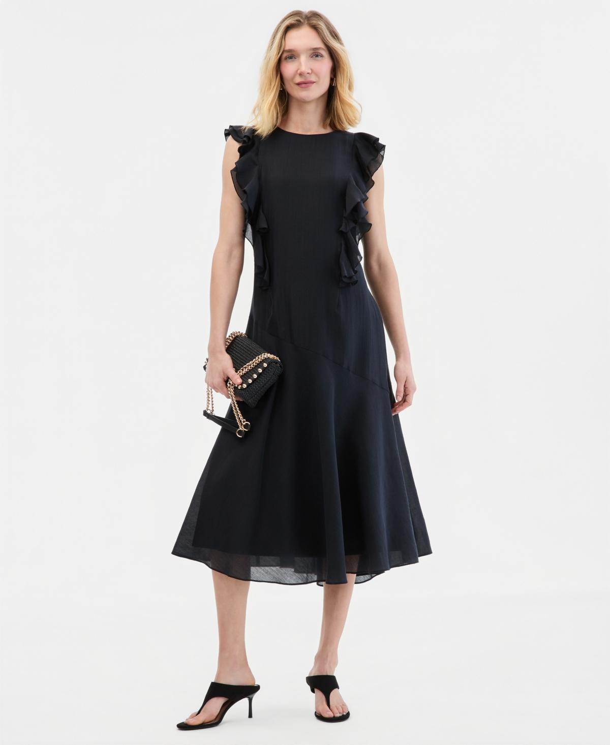 green emerald velvet dress Women's Plain Puff Sleeve Midi Cocktail Dress with Pockets for Party, Formal and Casual Dresses Black / Small main image 1