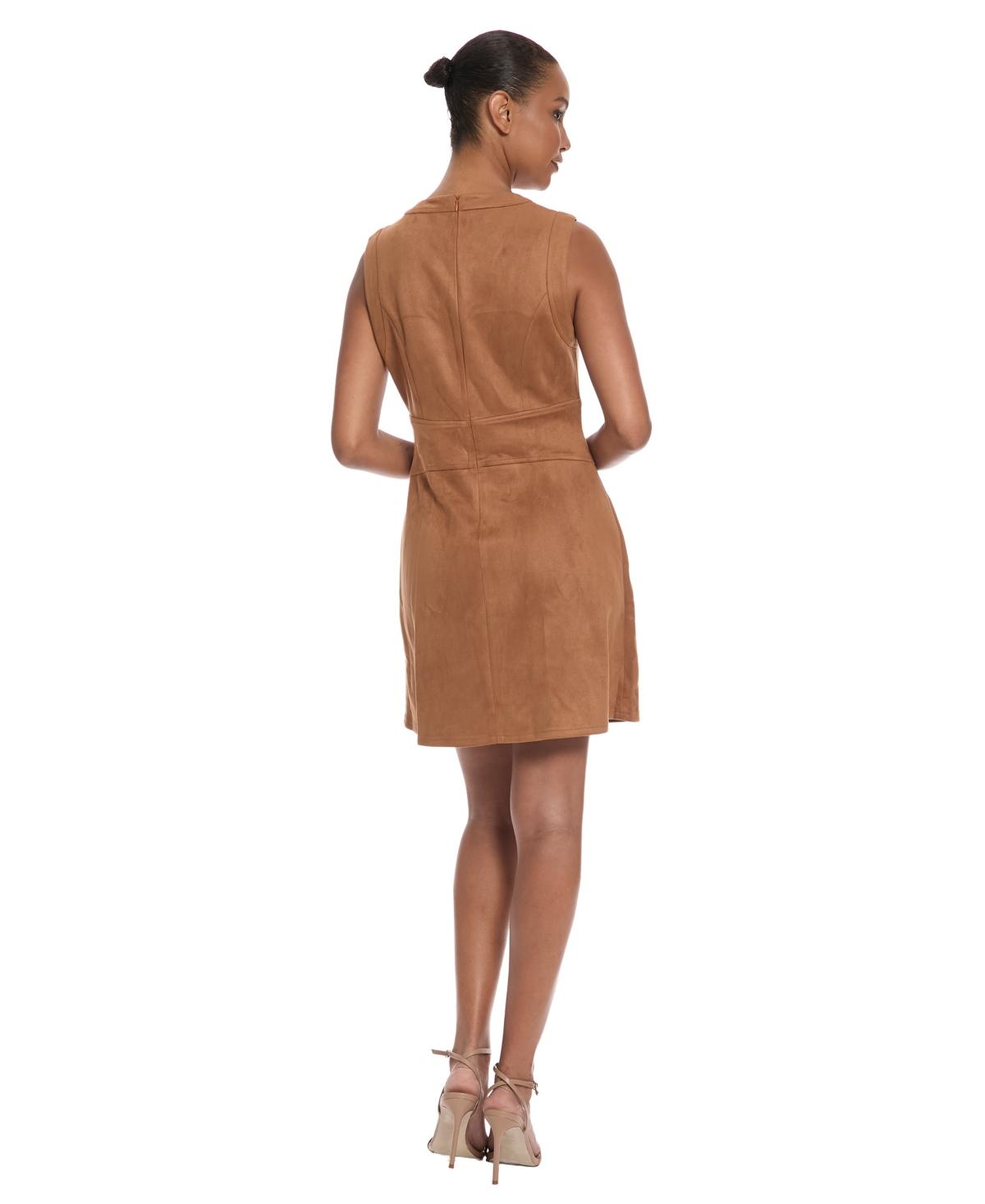 maggy london brown dress Maggy London Sarong Dress 10 Brown V-Neck Faux Wrap Ruched Waist High Low Tulip