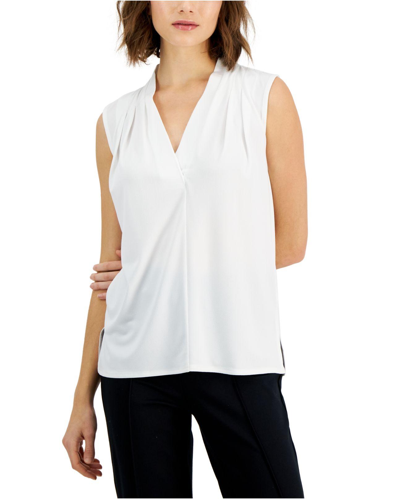 Alfani Pleated V-neck Sleeveless Top, Created For Macy's in White | Lyst