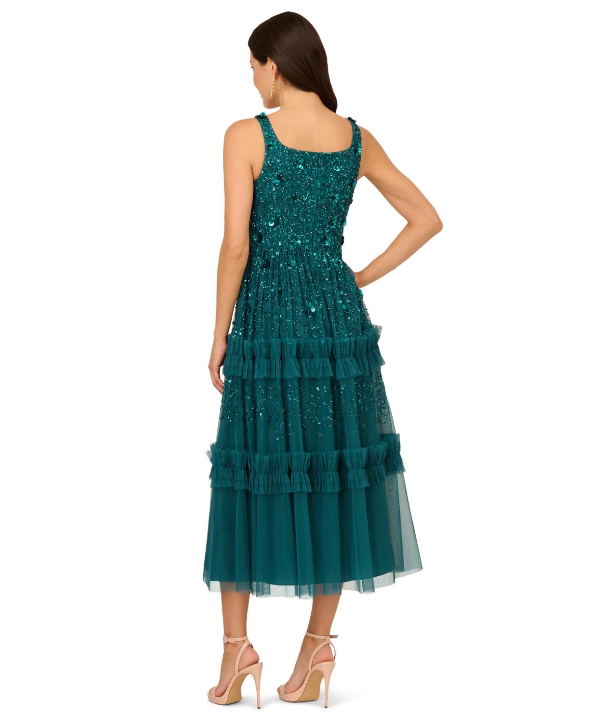 adrianna papell beaded crepe popover dress White Crepe Popover Midi Dress With Fringe Trim