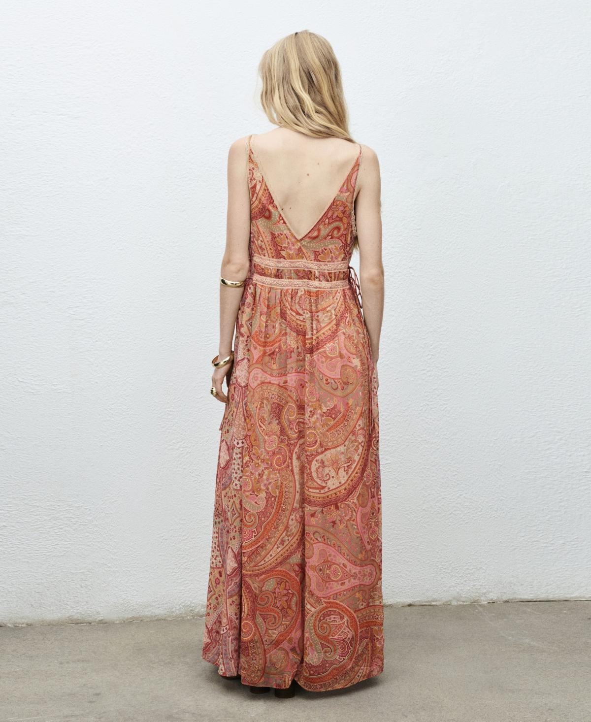 mango lace trim dress Paisley-print dress with lace trim - Women