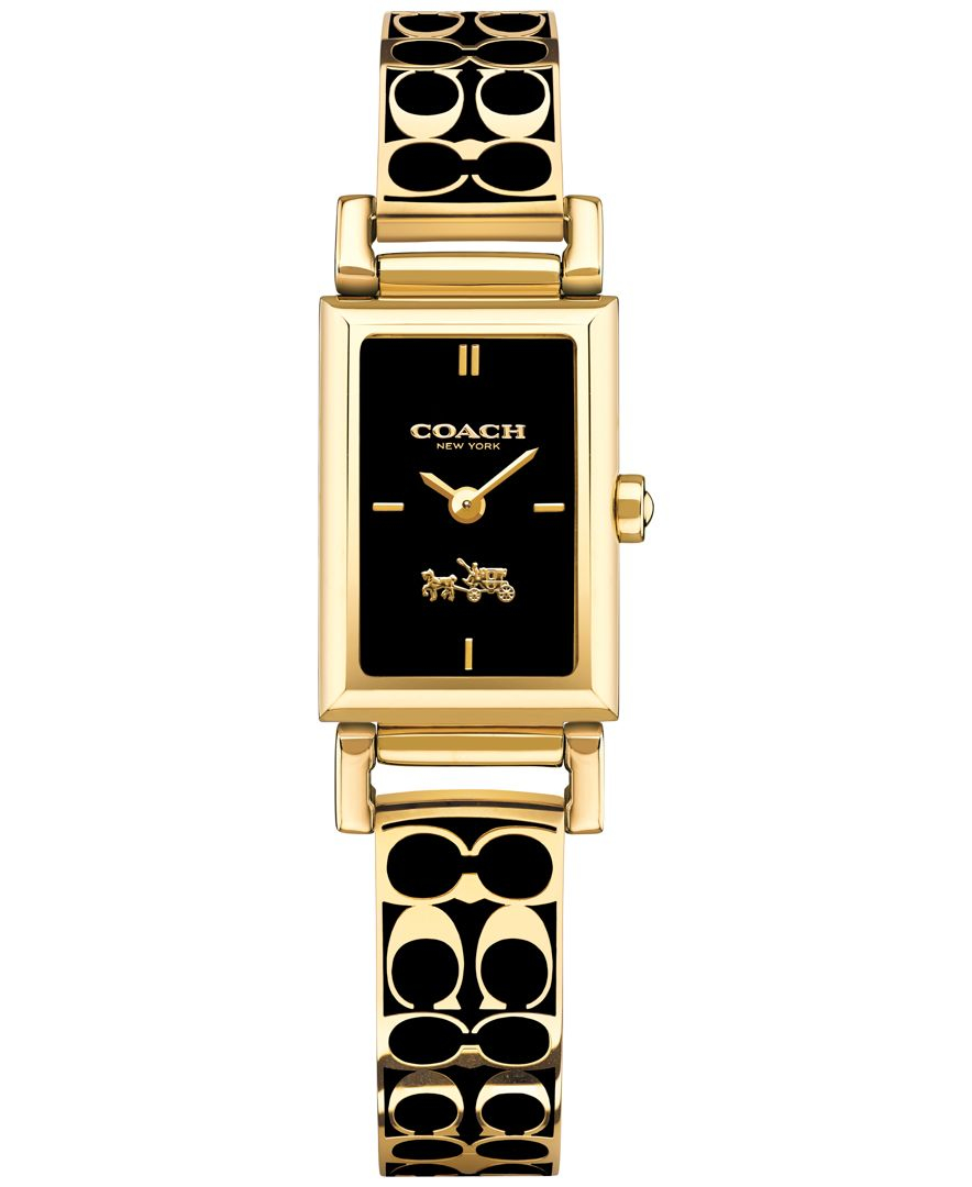 COACH Women's Black Signature Gold-plated Bangle Bracelet Watch 30x17mm  14502120 | Lyst