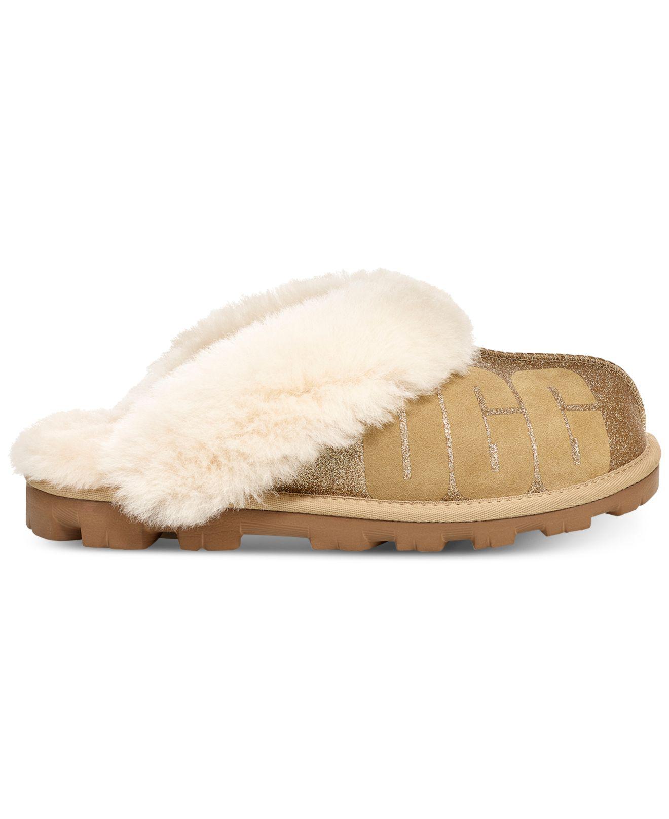 UGG Fur Coquette Sparkle Slippers in Gold (Metallic) - Lyst