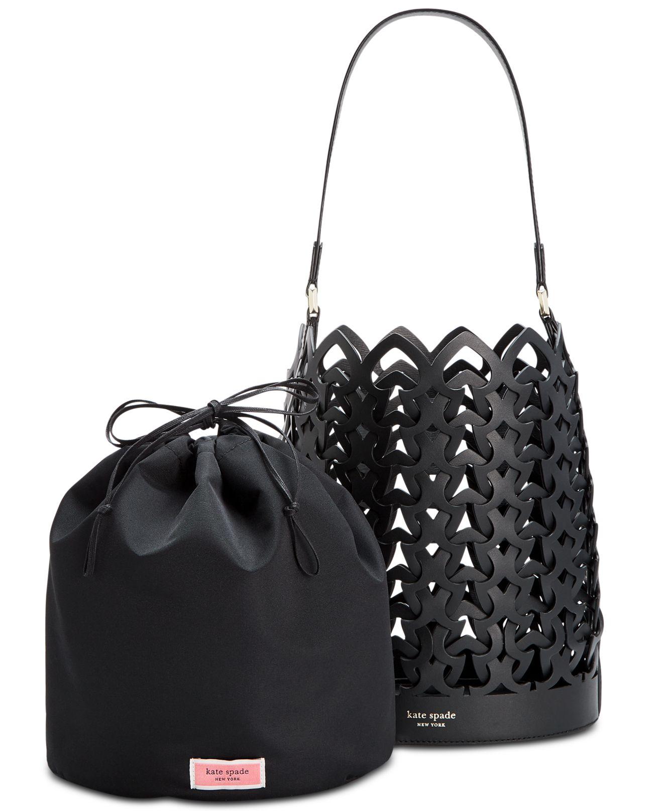 Kate Spade Dorie Woven Leather Bucket Bag in Black/Gold (Black) | Lyst