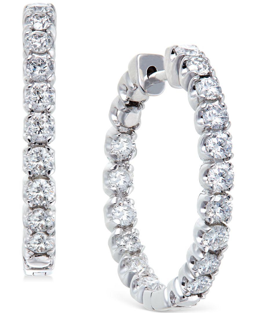 Lyst - Macy's Diamond Hoop Earrings In 14k White Gold (2-1/2 Ct. T.w.) in White - Save 66%
