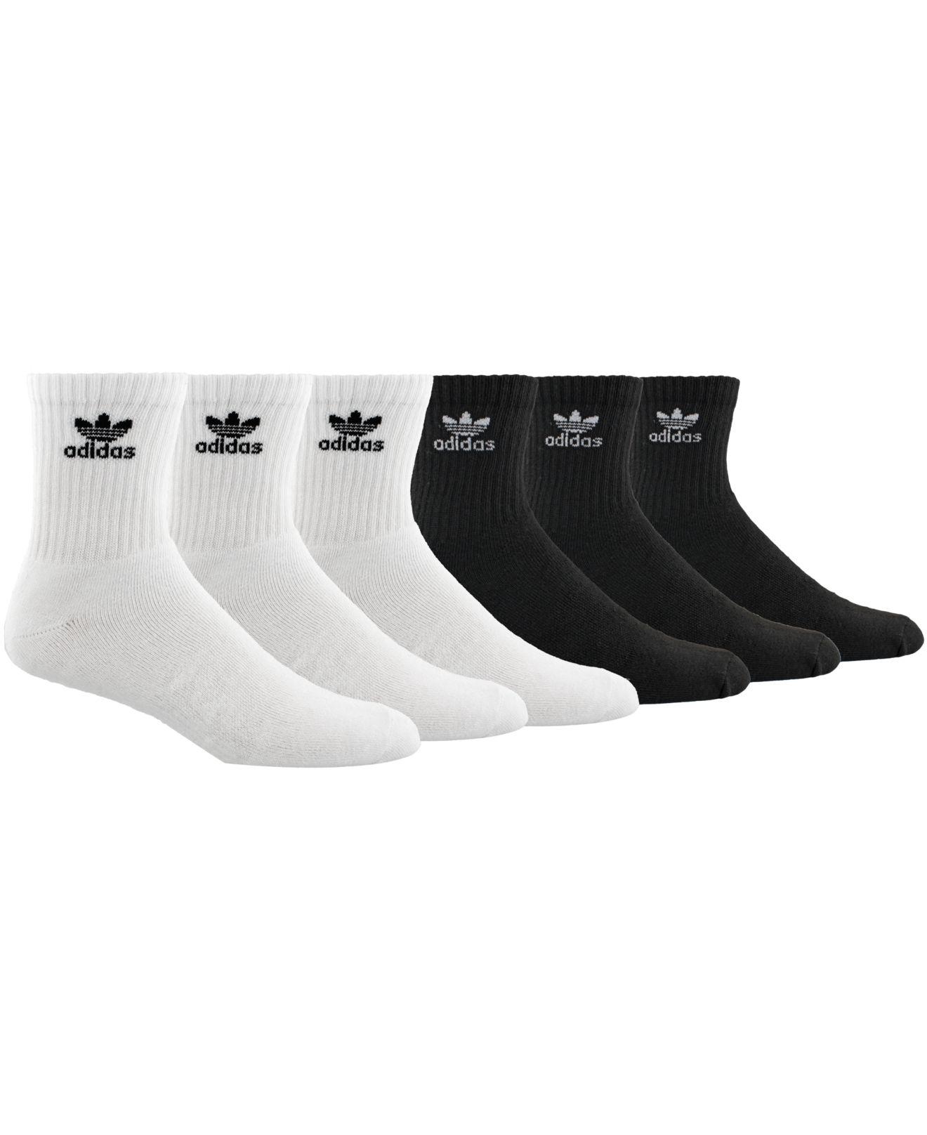 adidas Originals 6pk. Logo Quarter Socks in White/Black Black/White