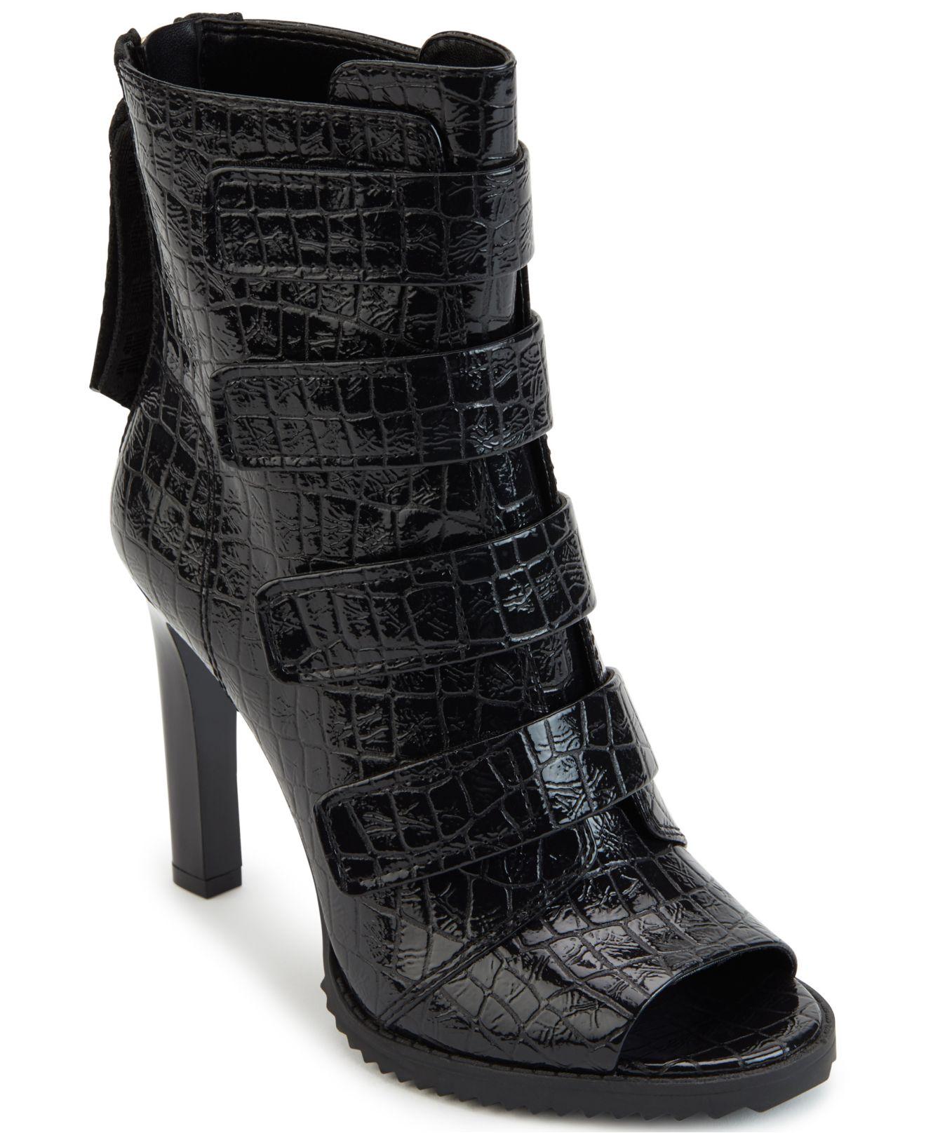 DKNY Leather Blake Lug Sole Peep-toe Booties in Black - Lyst