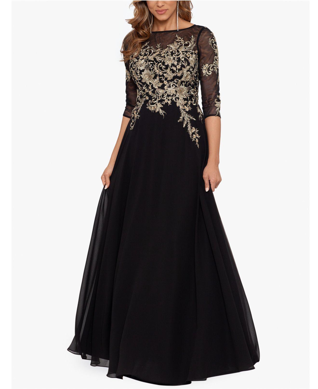 Betsy adam embroidered 3 4 sleeve gown in black lyst