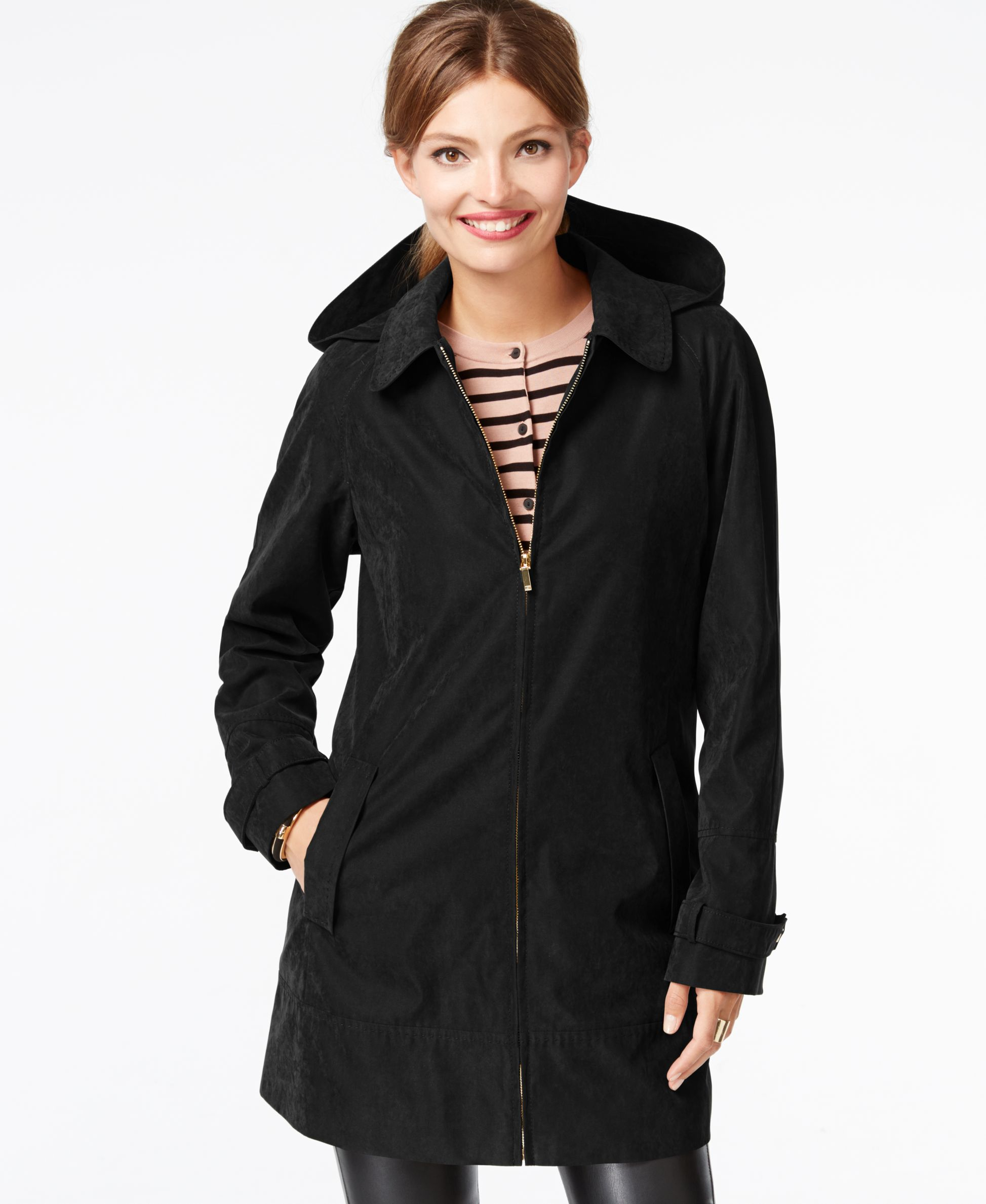 Jones New York Waterresistant Hooded Raincoat in Black Lyst