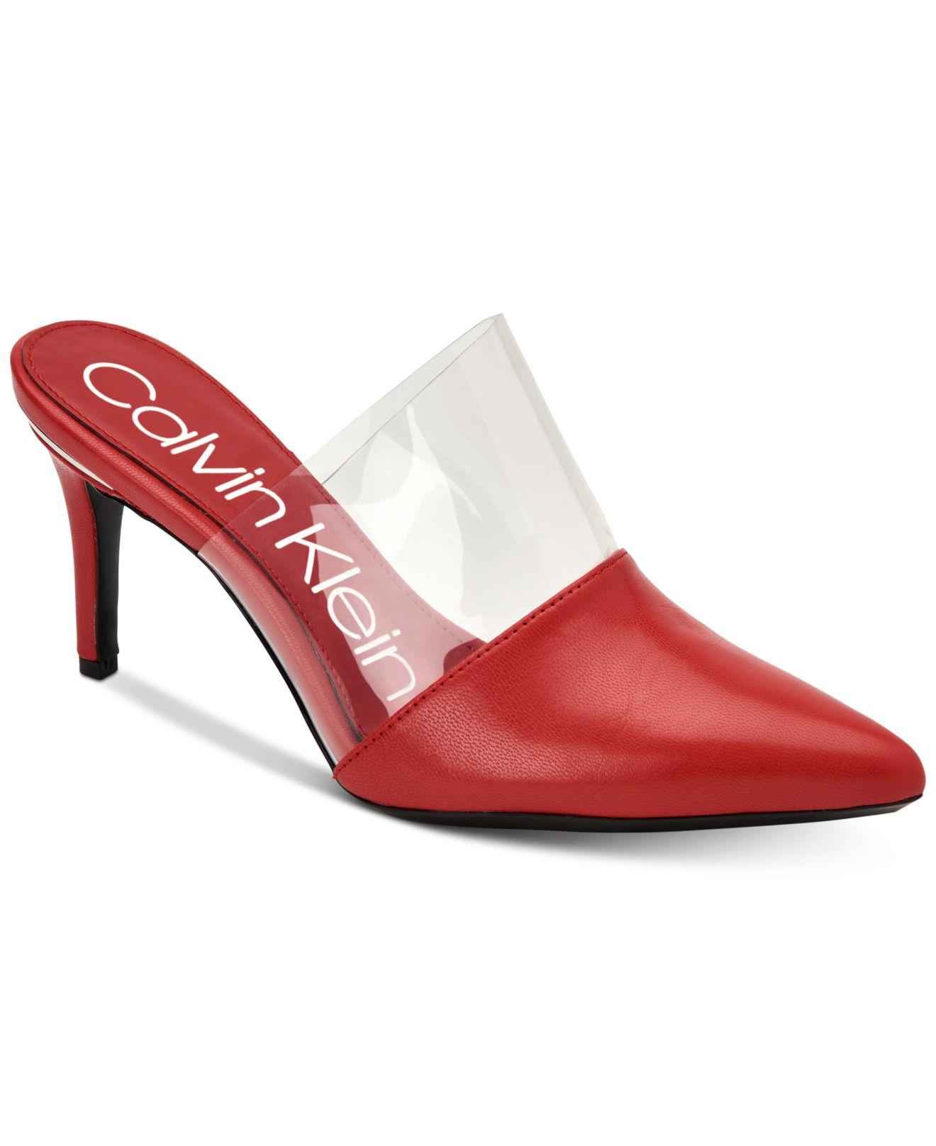 Calvin Klein Graycie Clear And Leather Mules in Red | Lyst