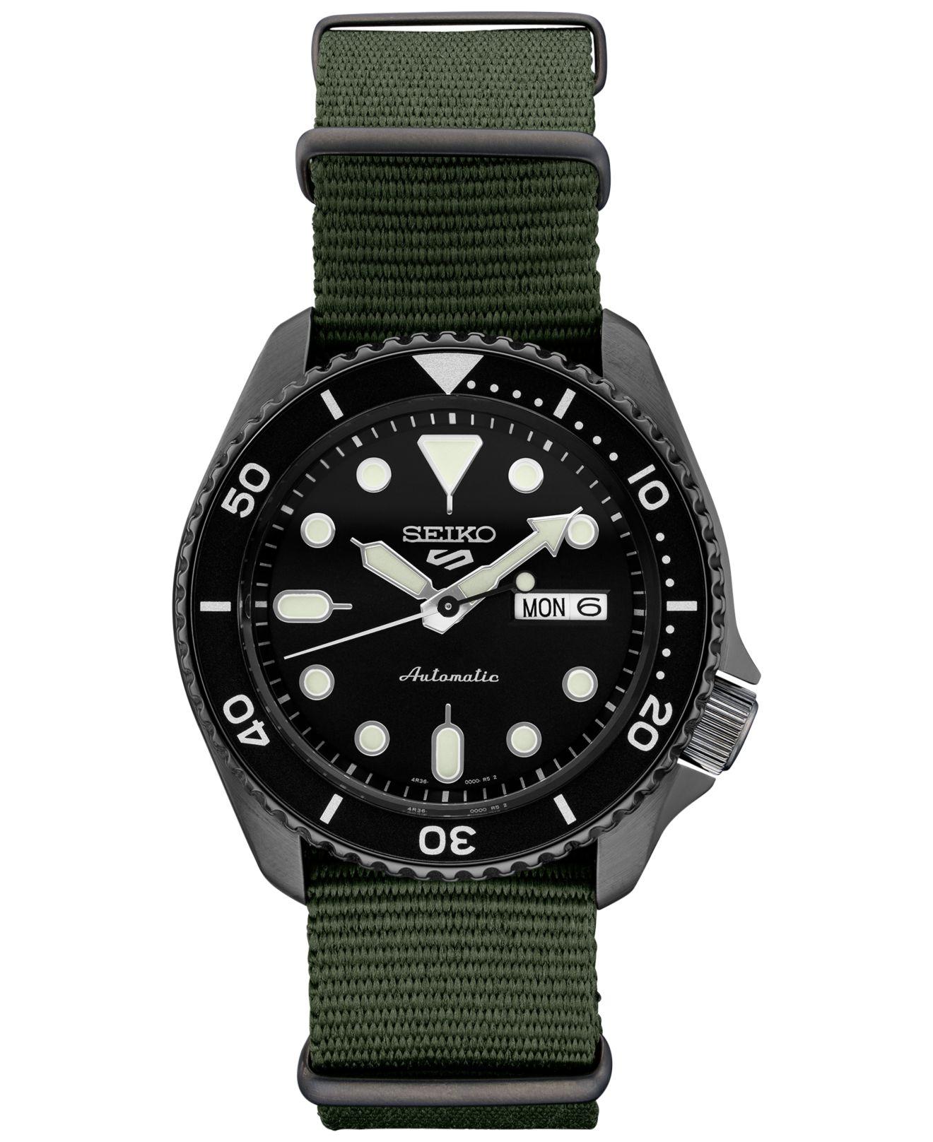 Seiko Synthetic Automatic 5 Sports Green Nylon Strap Watch 42.5mm for
