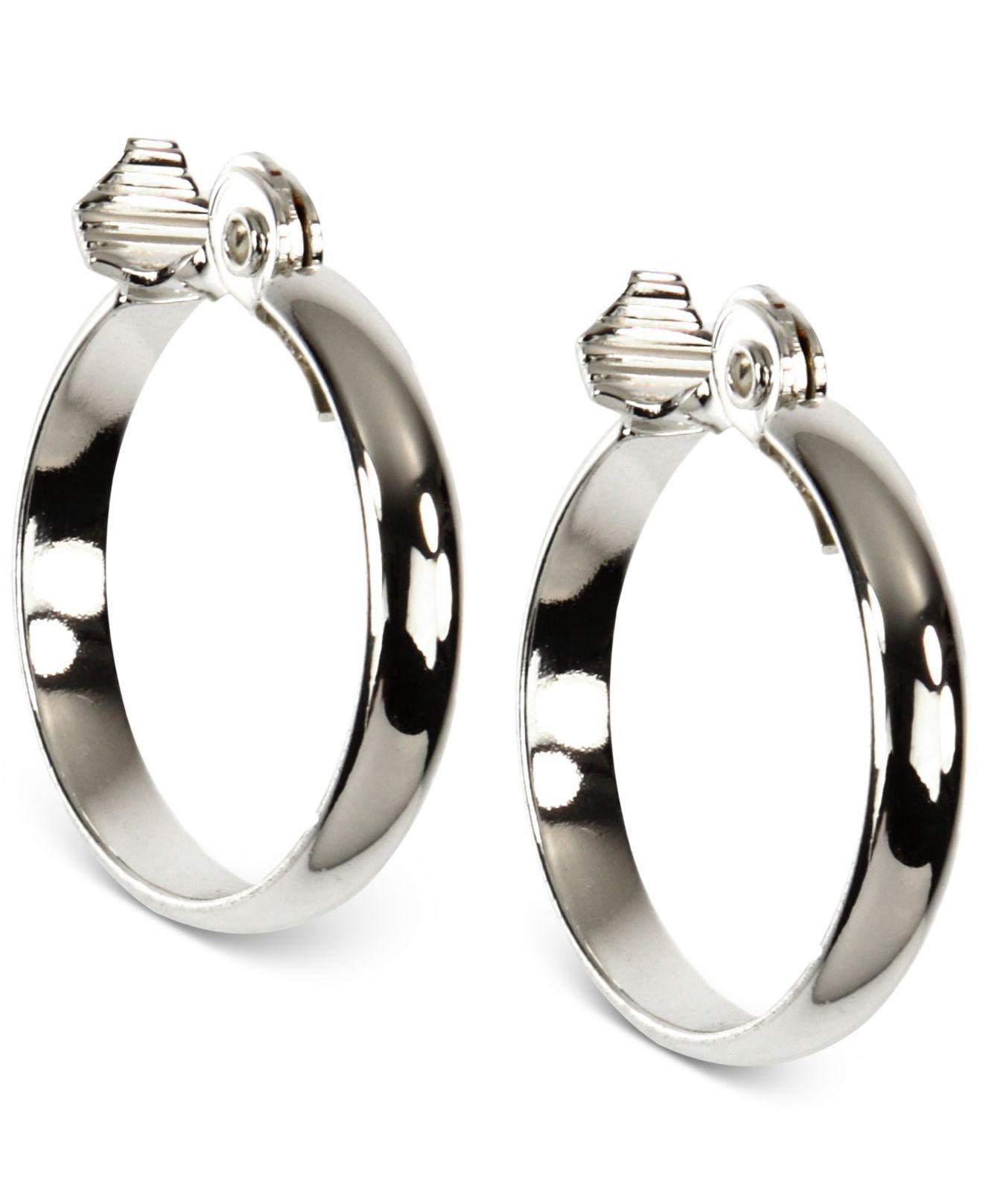 Anne Klein Silver Tone E Z Comfort Clip 1 1 4 Wide Hoop Earrings
