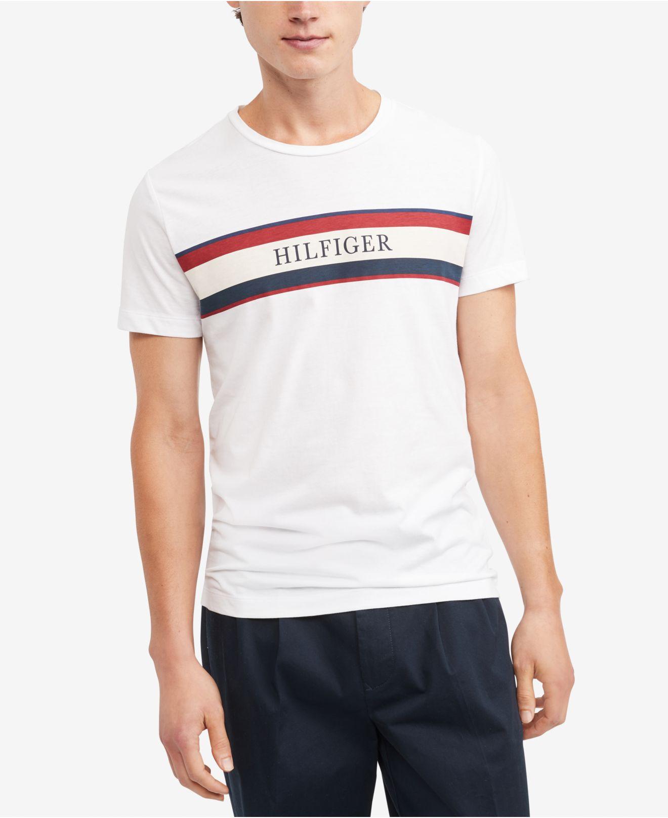 Tommy Hilfiger Hilfiger Striped Logo T-shirt in White for Men | Lyst