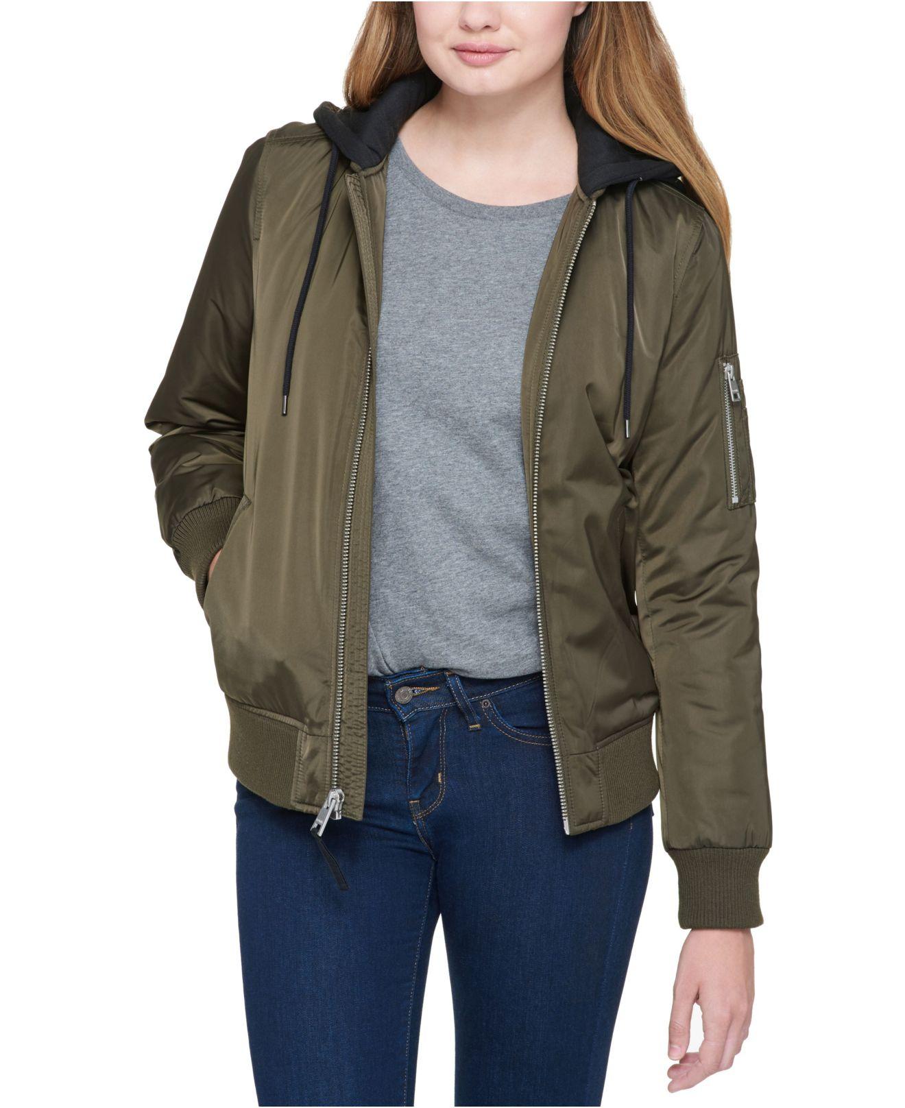 Levi's Classic Flight Satin Bomber Jacket With Jersey Hood in Green Lyst