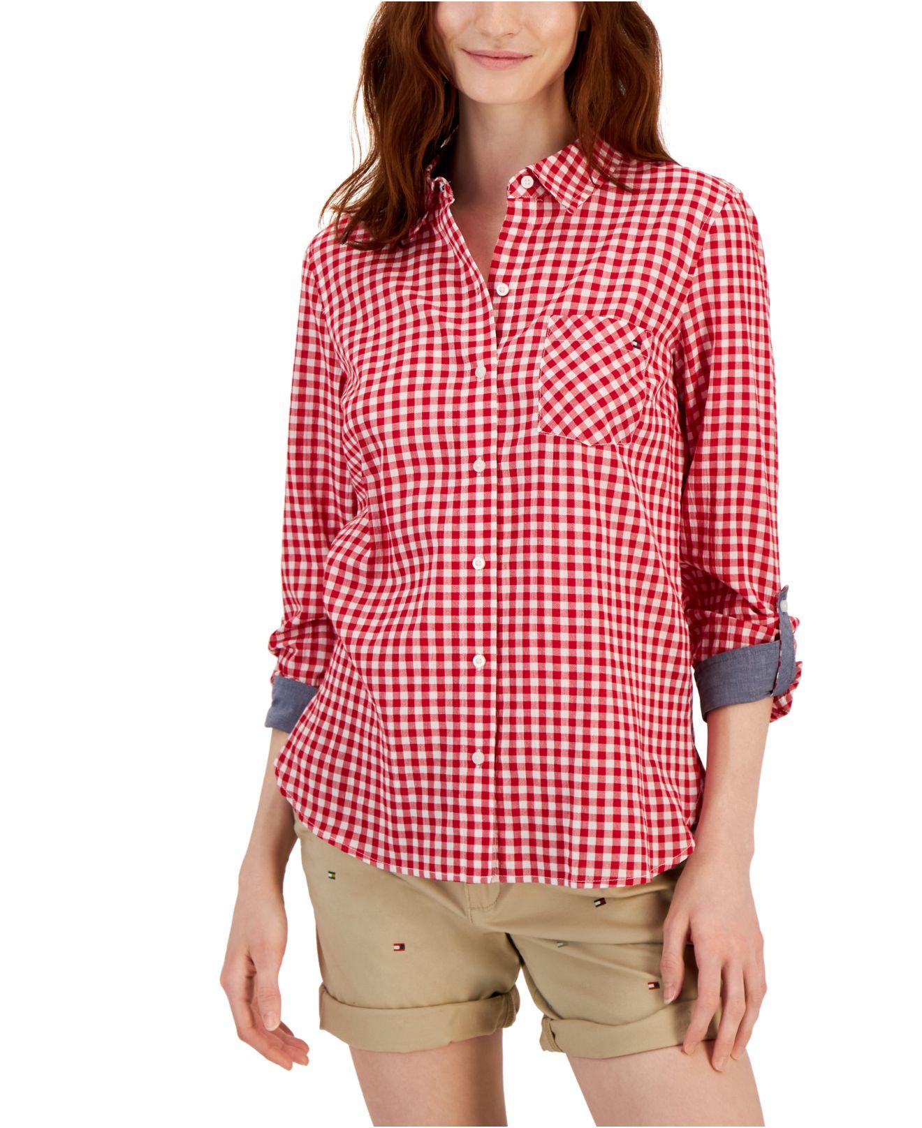 Tommy Hilfiger Cotton Gingham Roll-tab Shirt in Red
