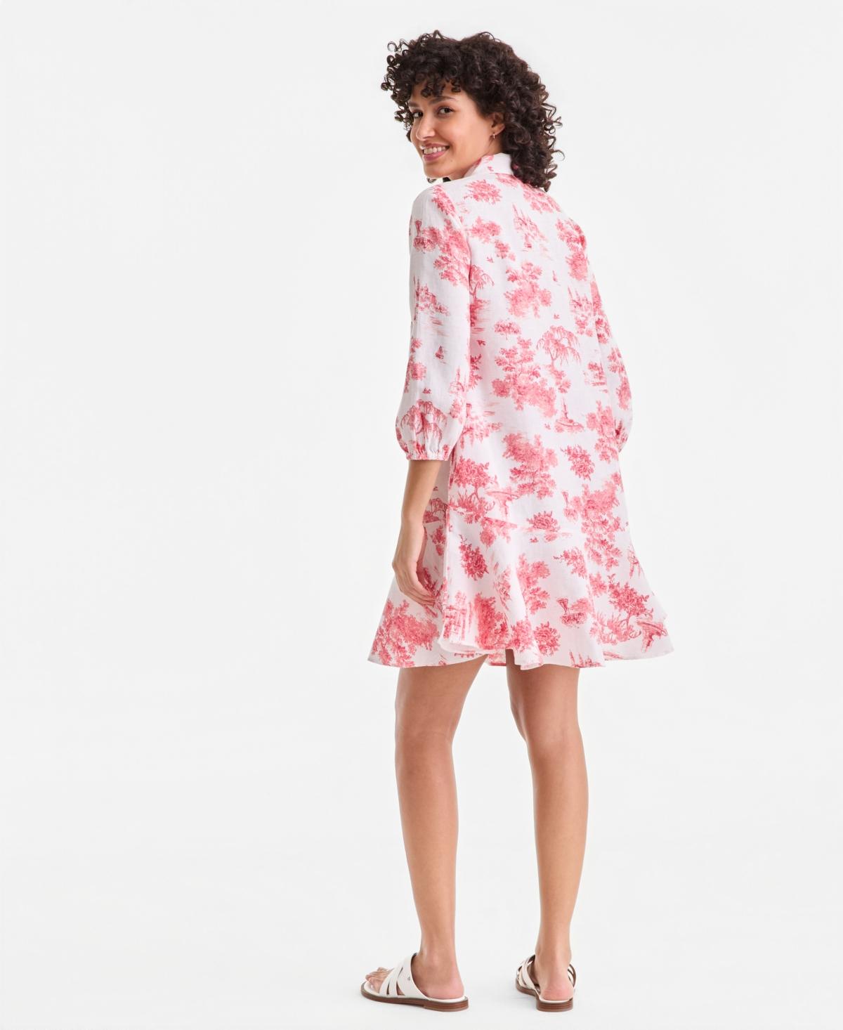 Charter Club 100% Linen Print Button-front 3/4-sleeve Dress in Pink | Lyst