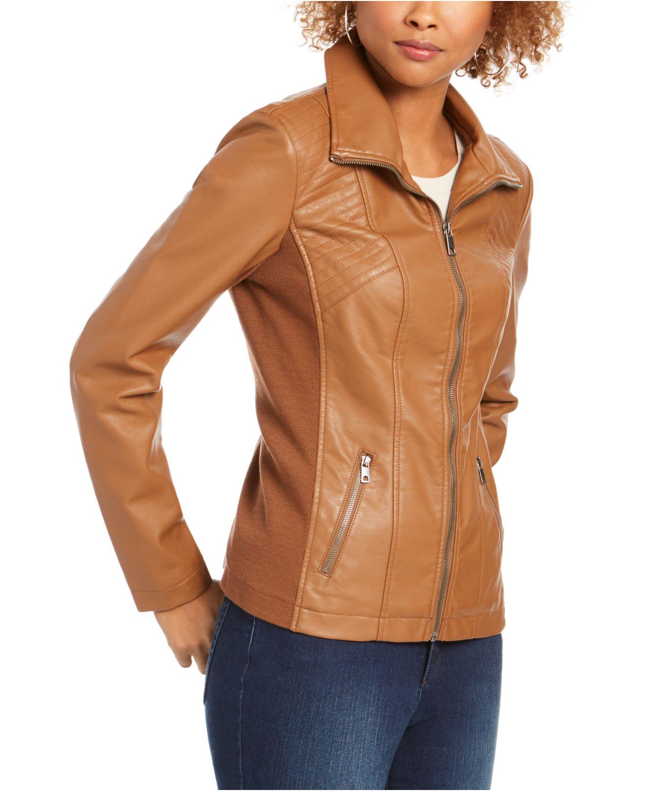 Style & Co. Fauxleather Moto Jacket, Created For Macy's in co Caramel