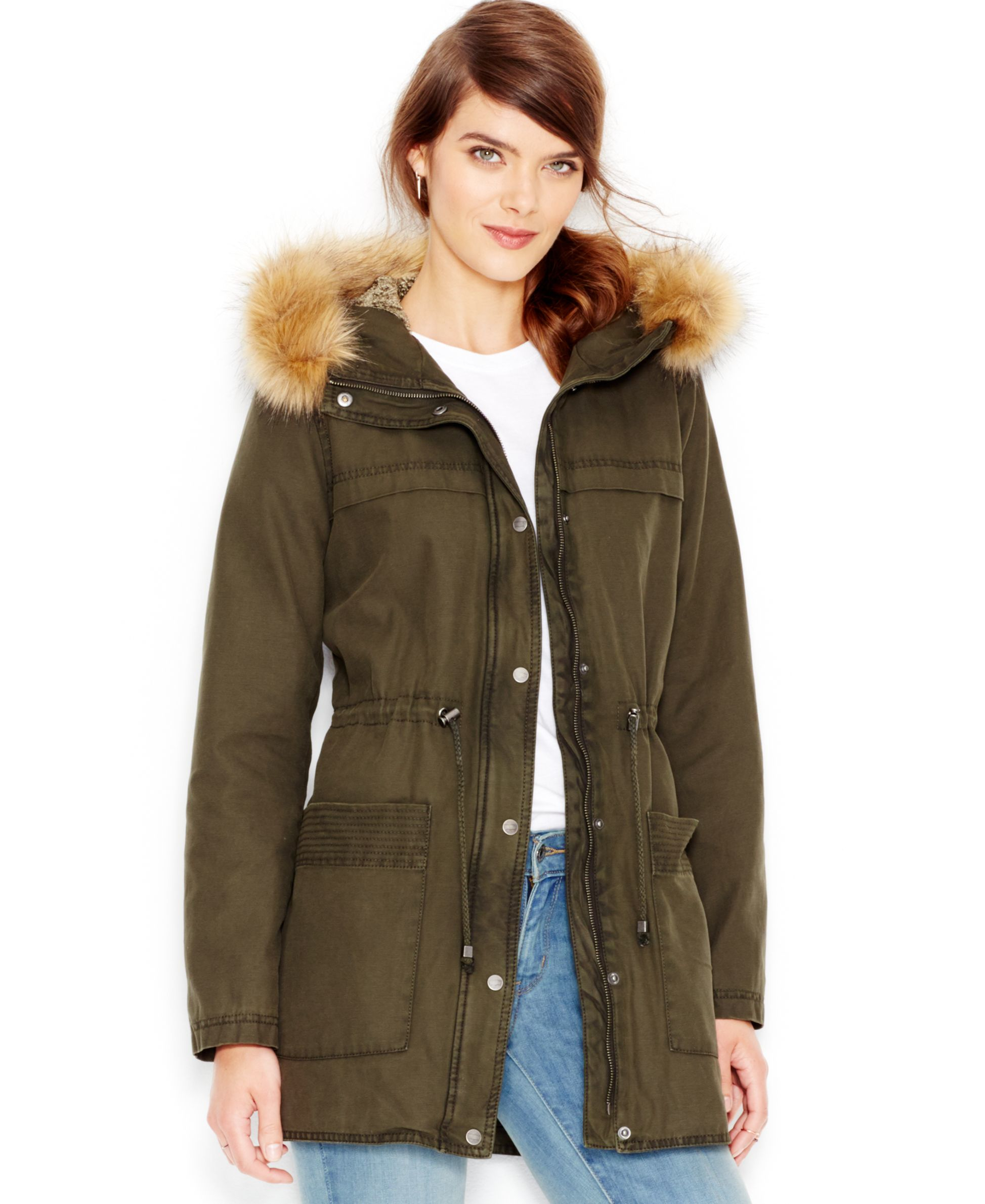 Levi's Faux-fur-trim Hooded Parka Jacket in Green | Lyst