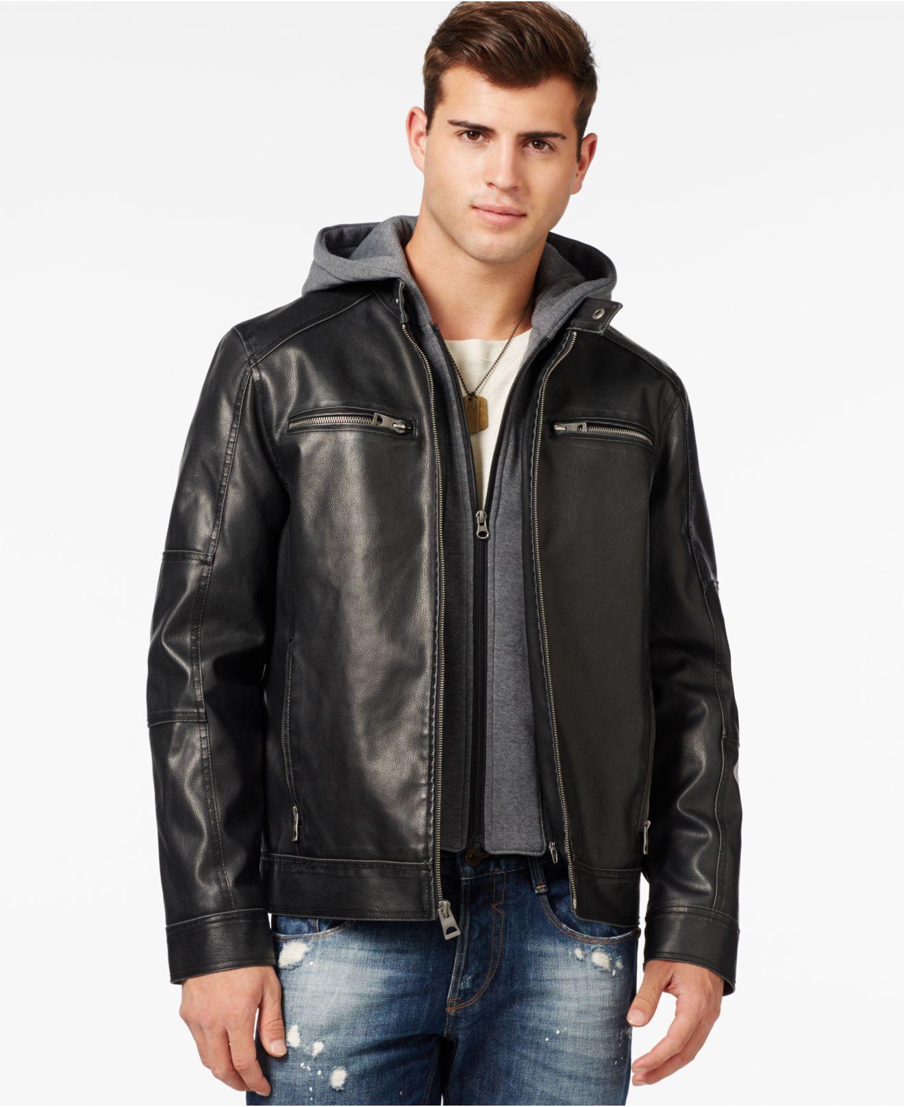 Guess Coats Faux Leather Hooded Moto Jacket Cairoamani Com Guess Faux Leather Moto Jacket In Black For Men Lyst