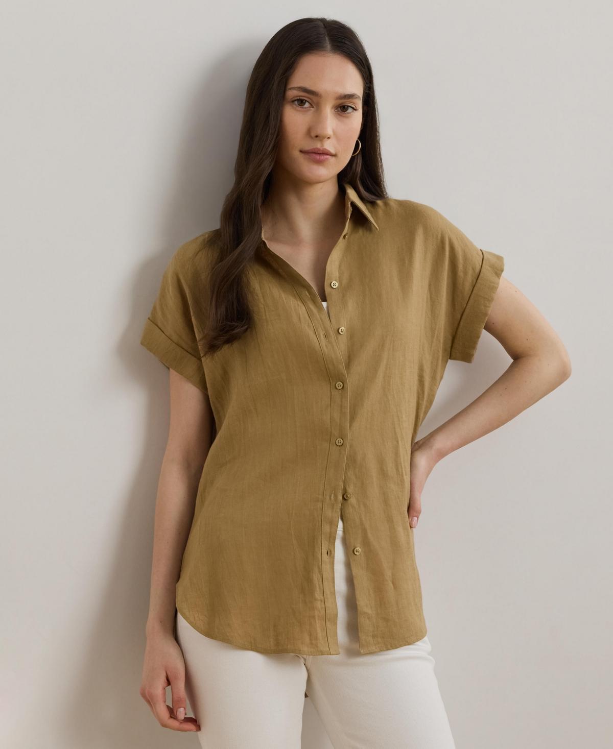 Ralph Lauren Dolman-sleeve 100% Linen Shirt in Brown Lyst - Main Image