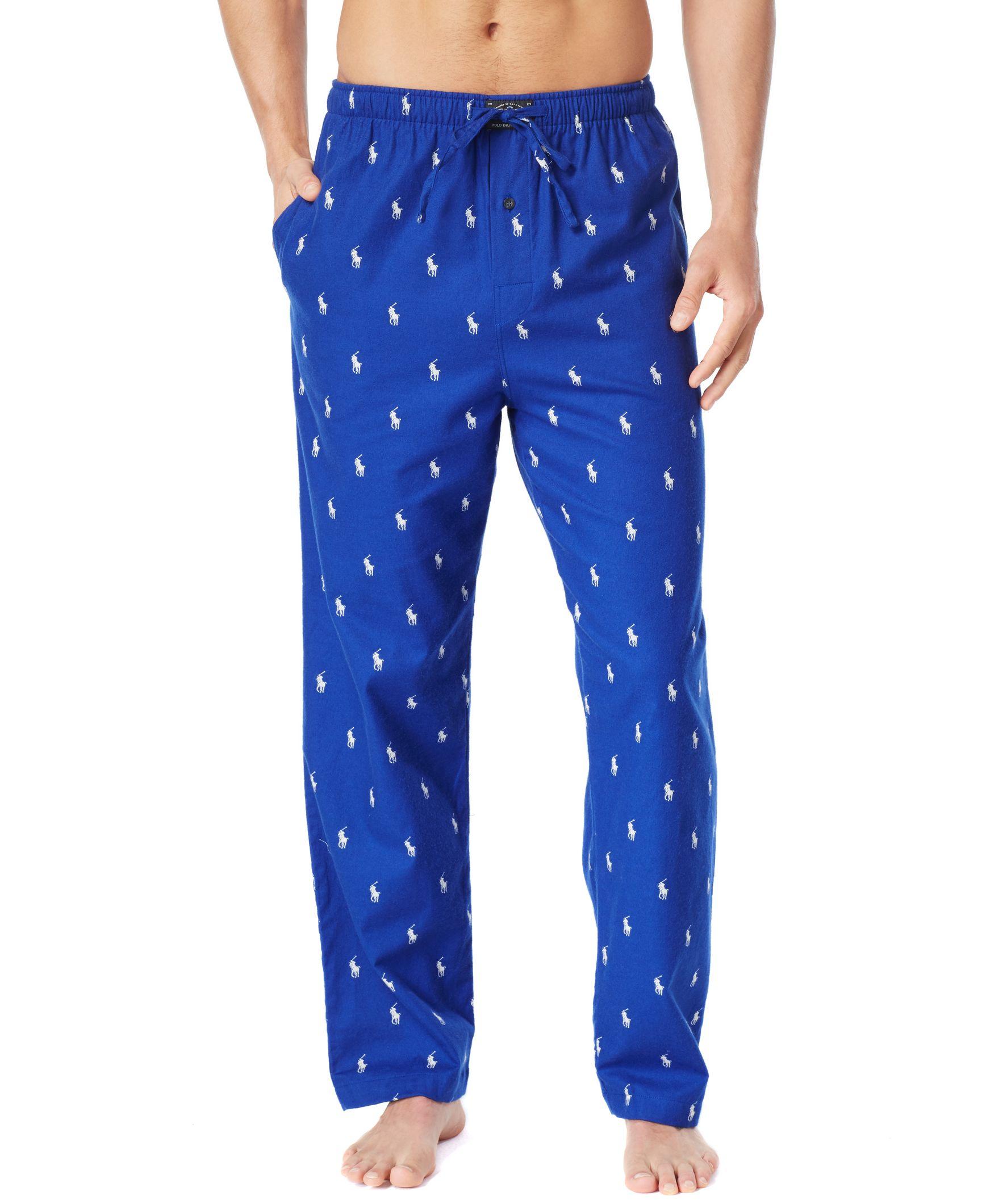 Polo Ralph Lauren Drawstring Pony-print Flannel Pajama Pants in Blue ...