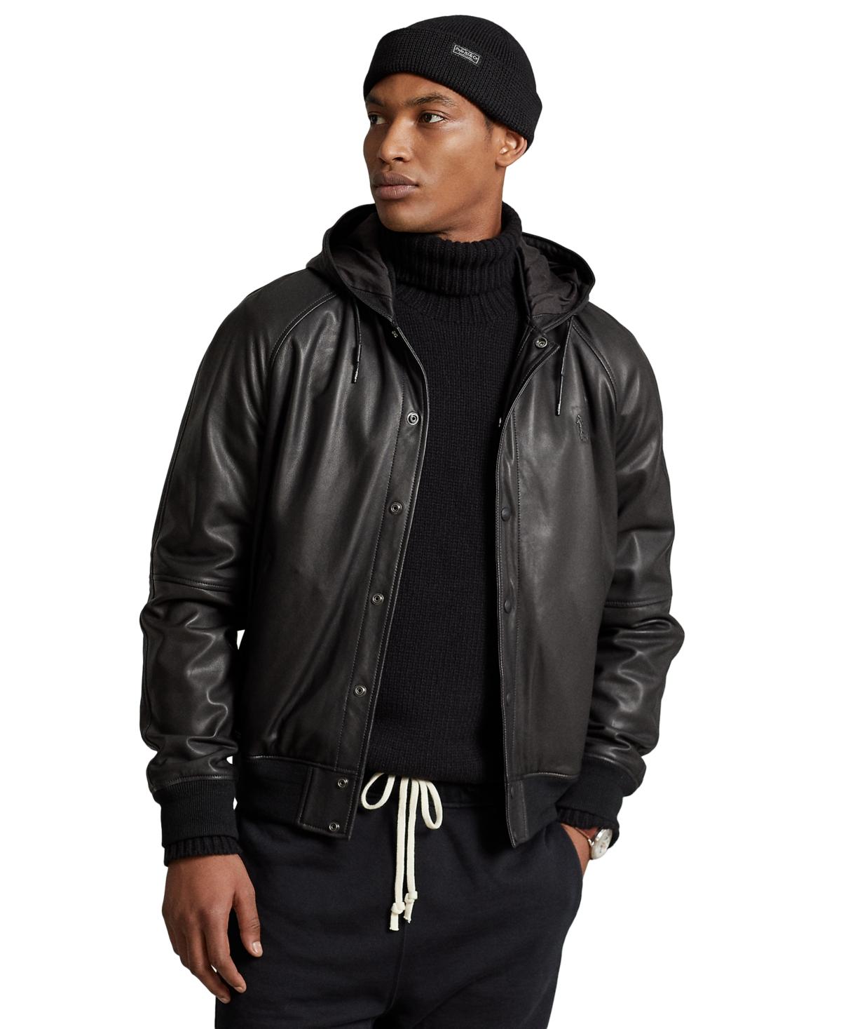 Polo Ralph Lauren Leather Hooded Jacket in Black for Men | Lyst